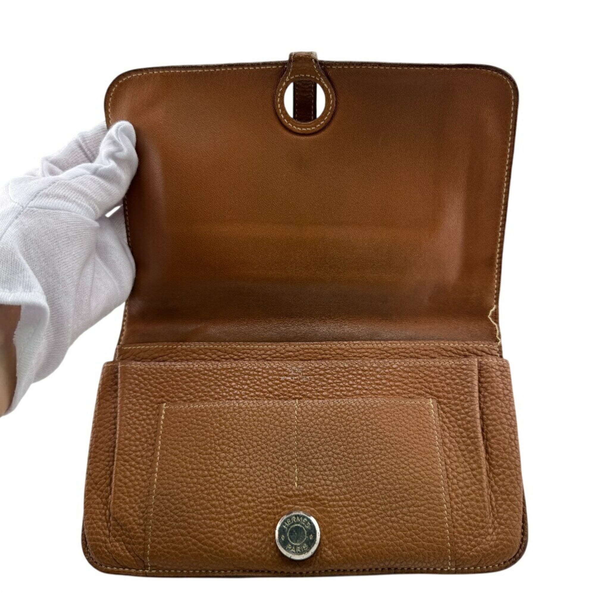 HERMES Dogon GM long wallet, brown, women's