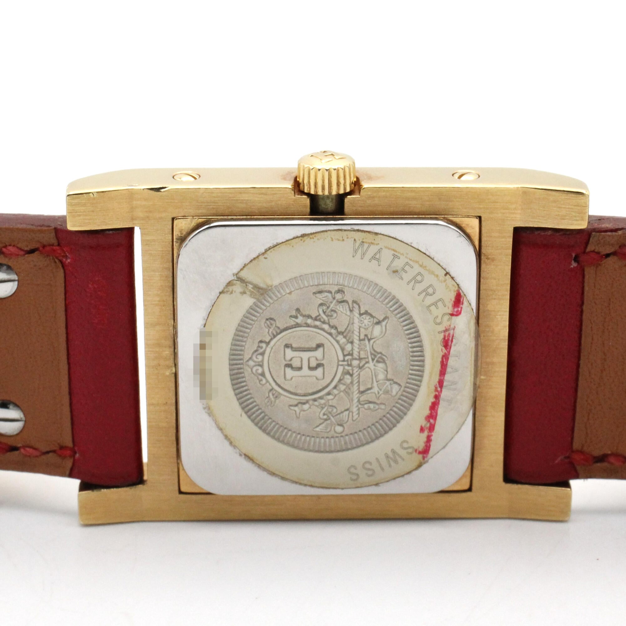 Hermes Medor watch, gold-plated (GP), leather strap, women's, white, ME1.201 — Very Good