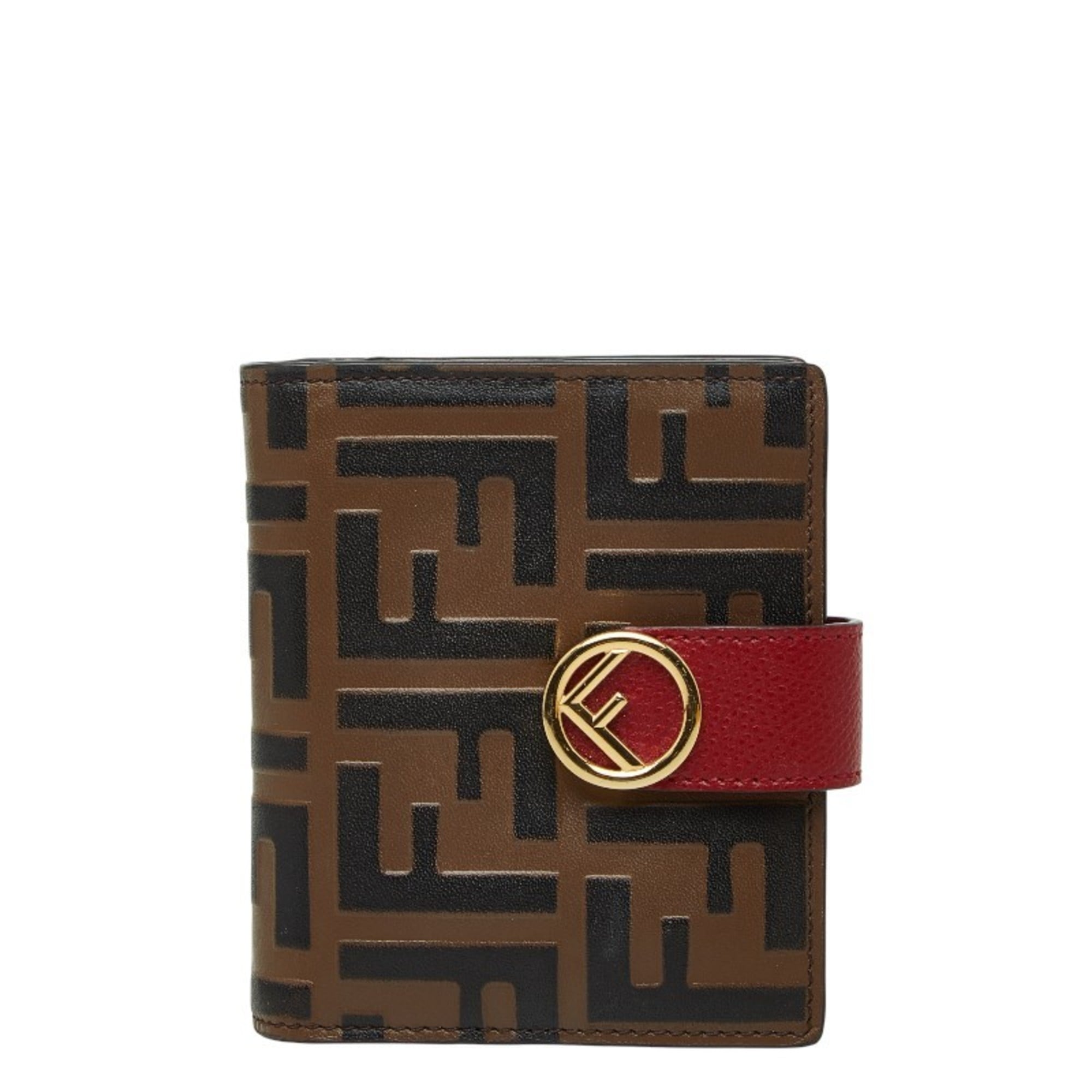 FENDI F is Zucca Bifold Wallet 8M0386 Brown and Red Leather Women's