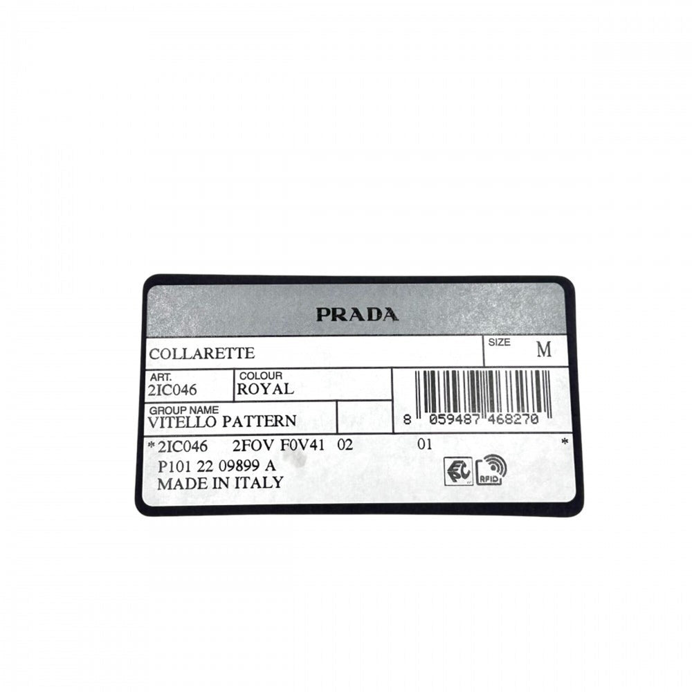 Prada choker for women, triangle logo accessory, PRADA leather, 2IC046, black, white, silver hardware — Like New