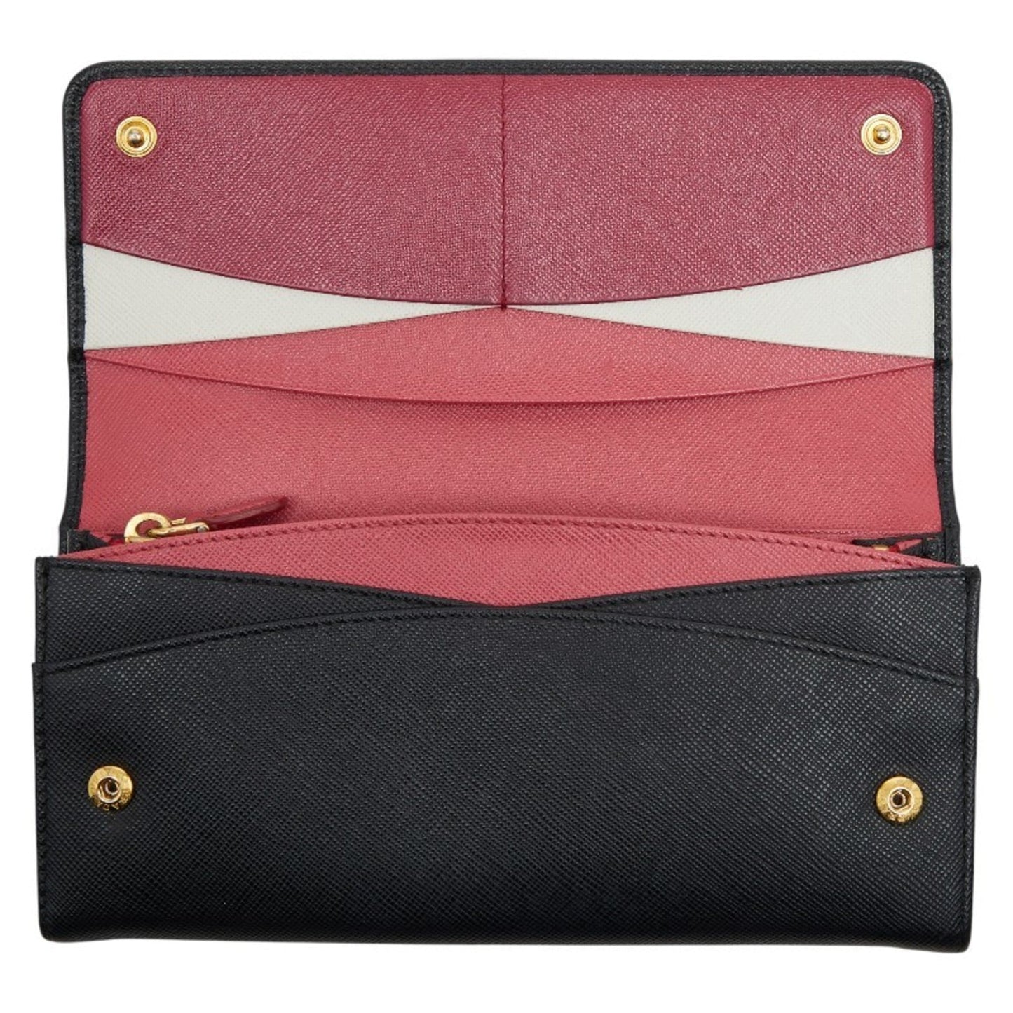 Prada Logo Long Wallet 1M1132 Black and Pink Saffiano Leather Women's PRADA