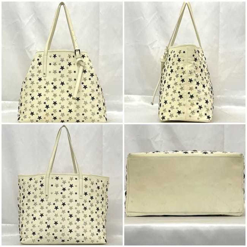 Jimmy Choo Tote Bag Sophia ec-22763 Cream White Leather Studs JIMMY CHOO Star Women Men A4