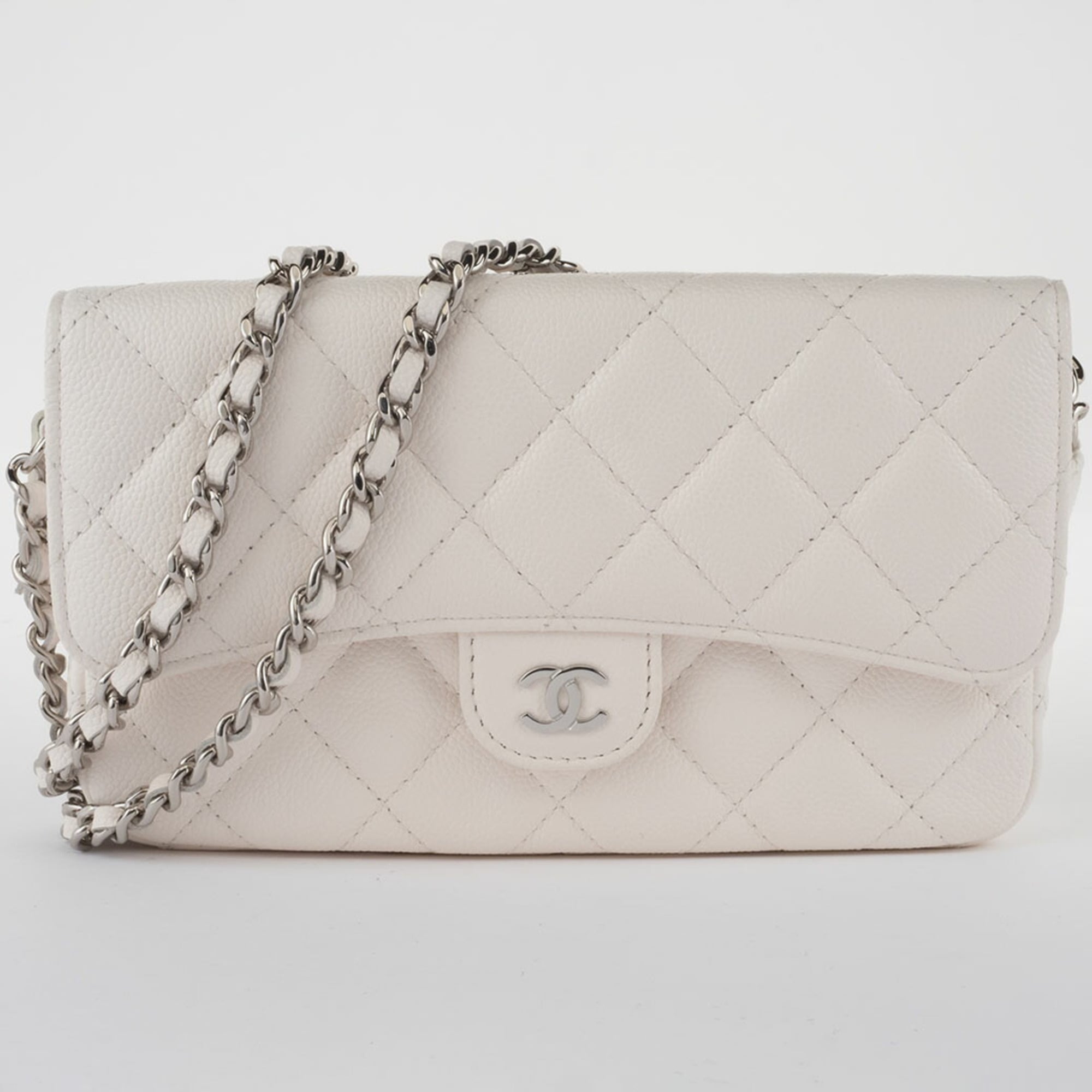 Chanel Matelasse Flap Phone Case Shoulder Bag White Women's Caviar Skin CHANEL — Like New