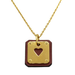 Hermes As de Coeur PM Heart Swift Leather Gold Z Stamped Necklace 0236 HERMES — Like New