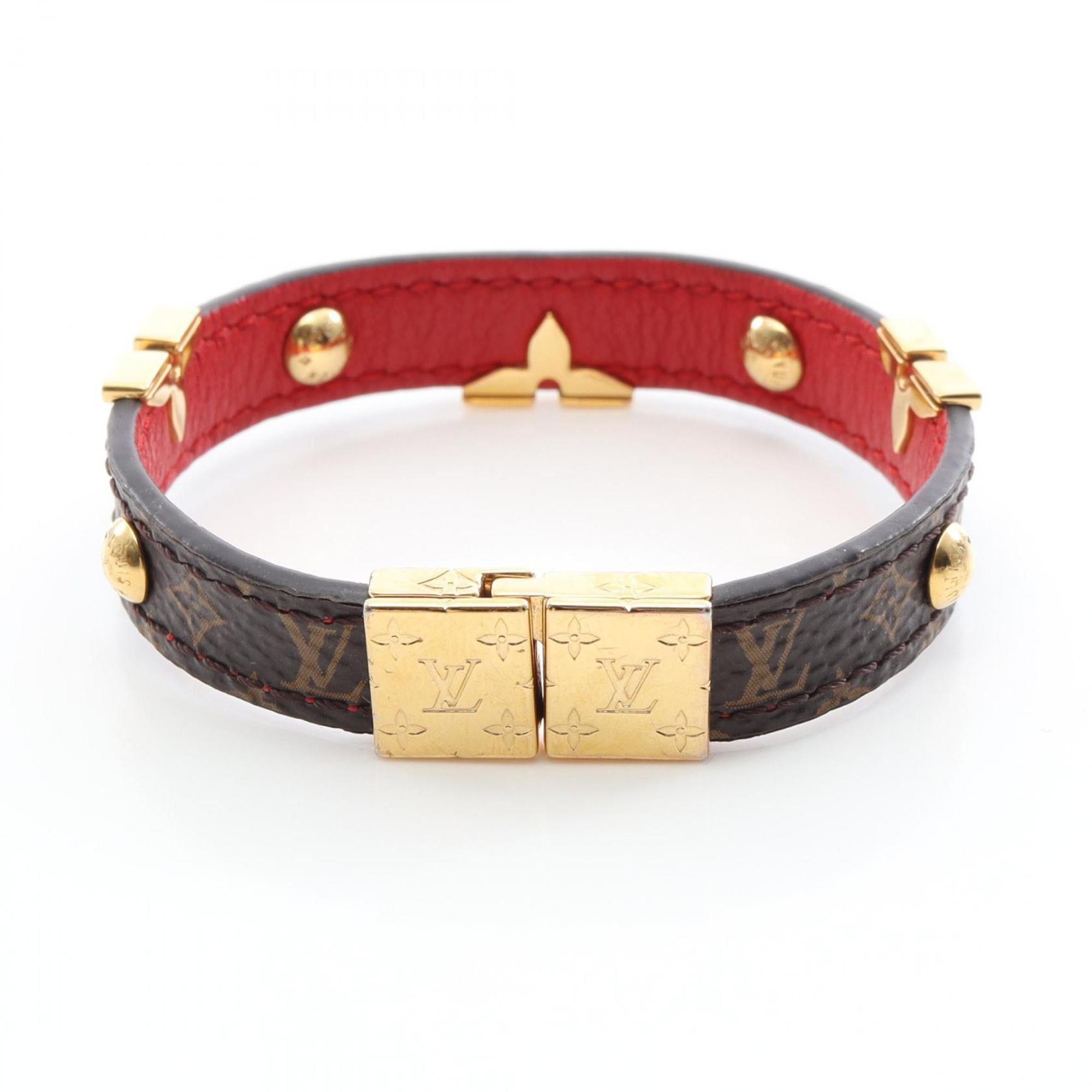 Louis Vuitton LV Crown Bracelet, Gold-Plated Coated Canvas, Women's, Brown, Red, Gold, M6738E