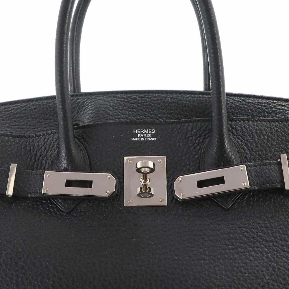 Hermes Birkin 30, Taurillon Clemence leather, black, handbag, □R stamp, silver hardware — Like New