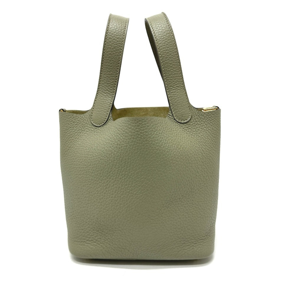 HERMES Picotin Lock PM Bag Handbag Taurillon Clemence Women's Sage Grey Like New — Like New