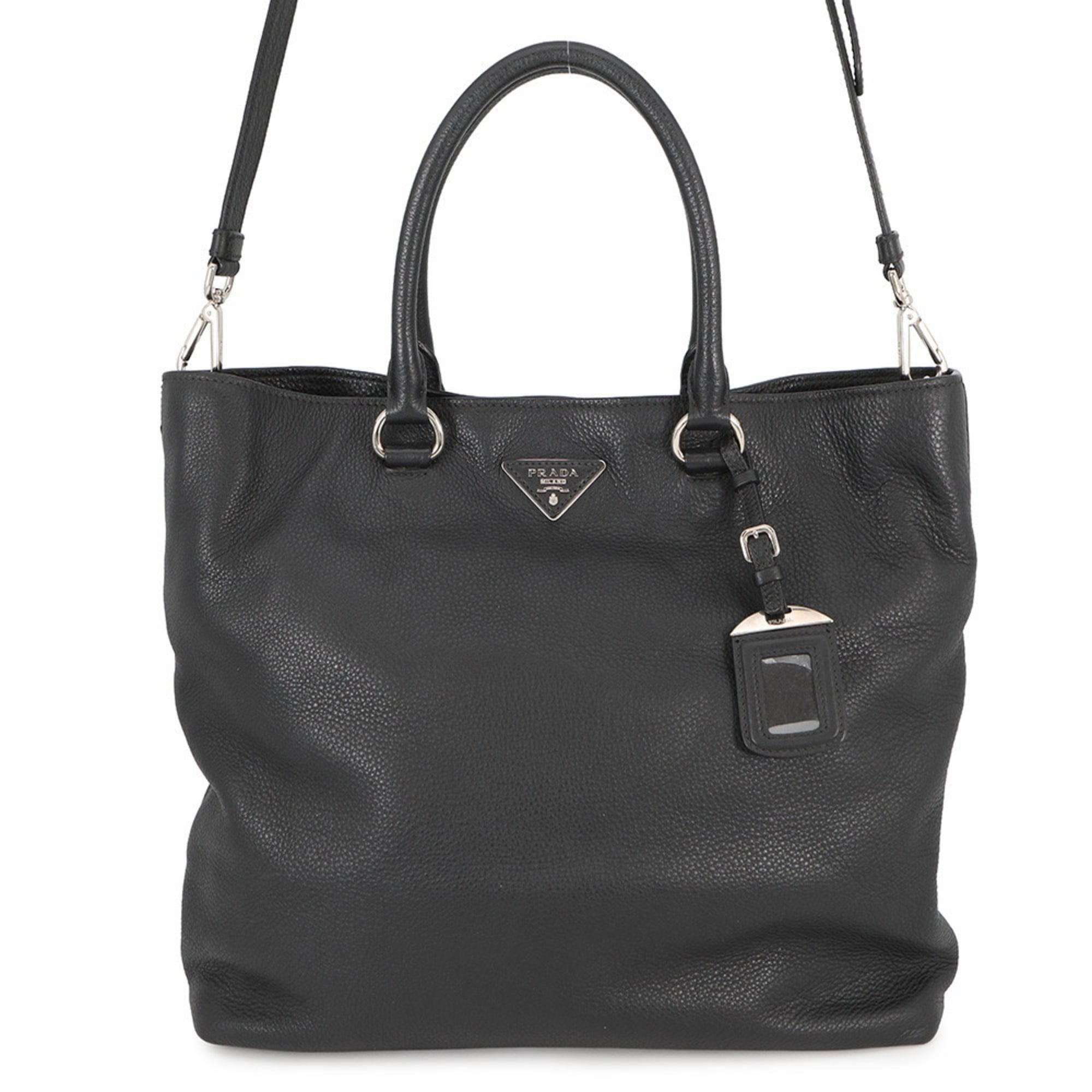 Prada Vitello Dino Leather Tote Bag 1BG006 PRADA Black 2-Way