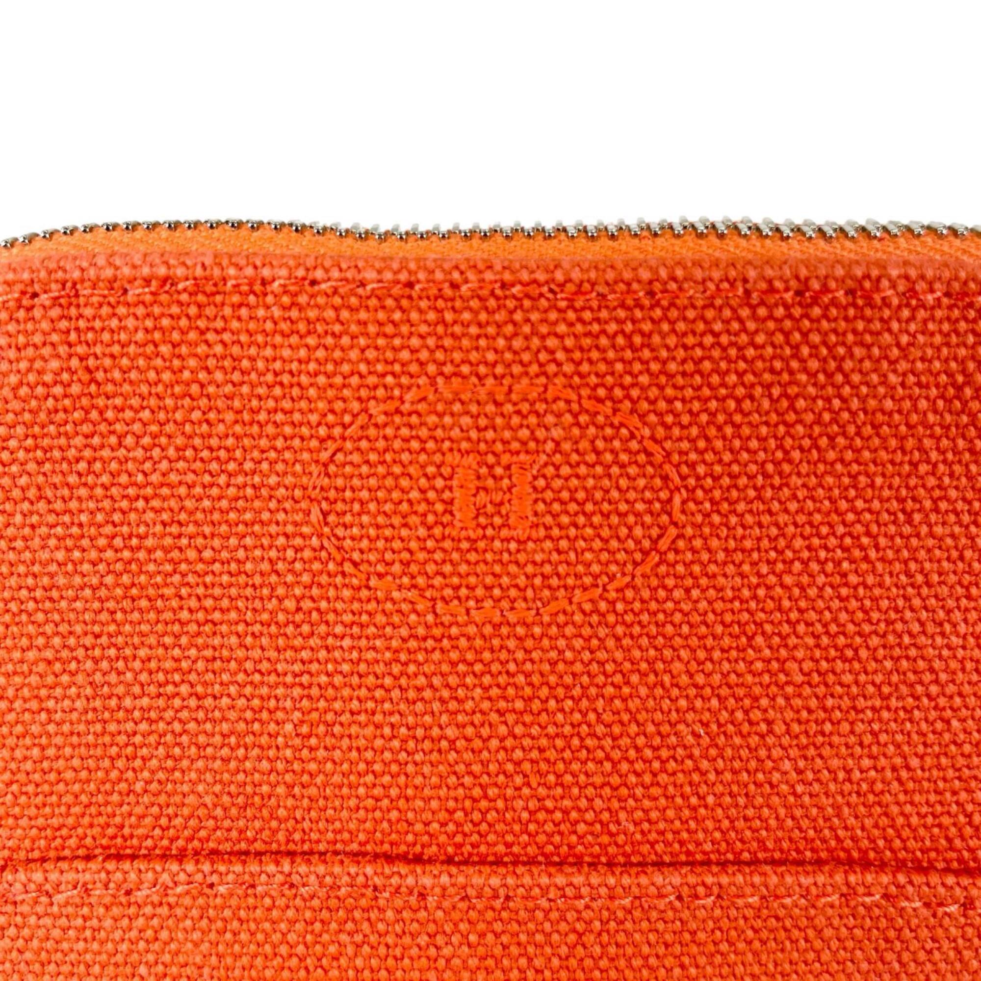 HERMES Bolide Mini Pouch, Toile H, Cosmetic Travel Case, Small Item Orange, Made in France, Women's — Like New