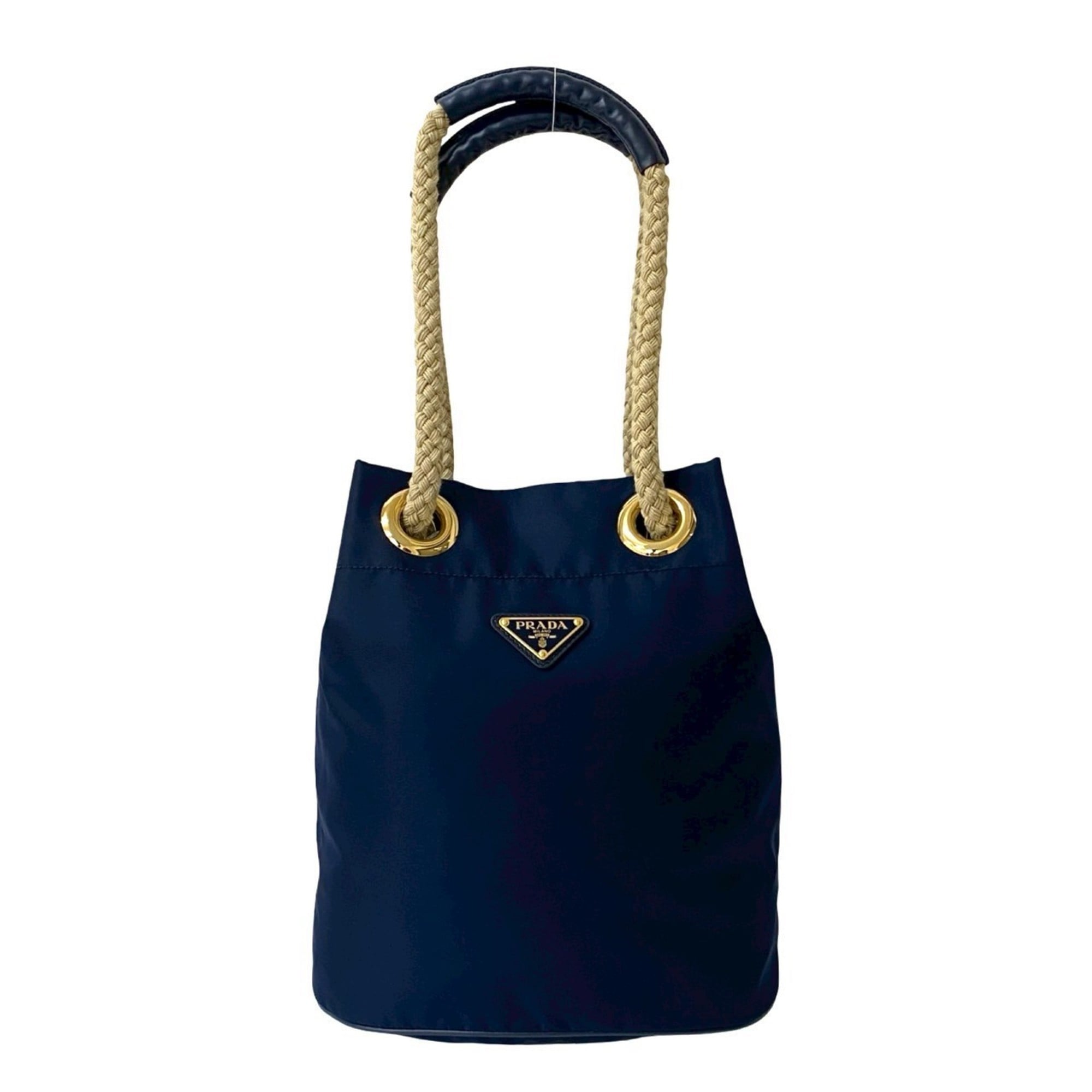 PRADA Prada Triangle Logo Plate with Metal Hardware Nylon and Leather Shoulder Bag/Handbag/Tote Bag Navy 34484 — Like New