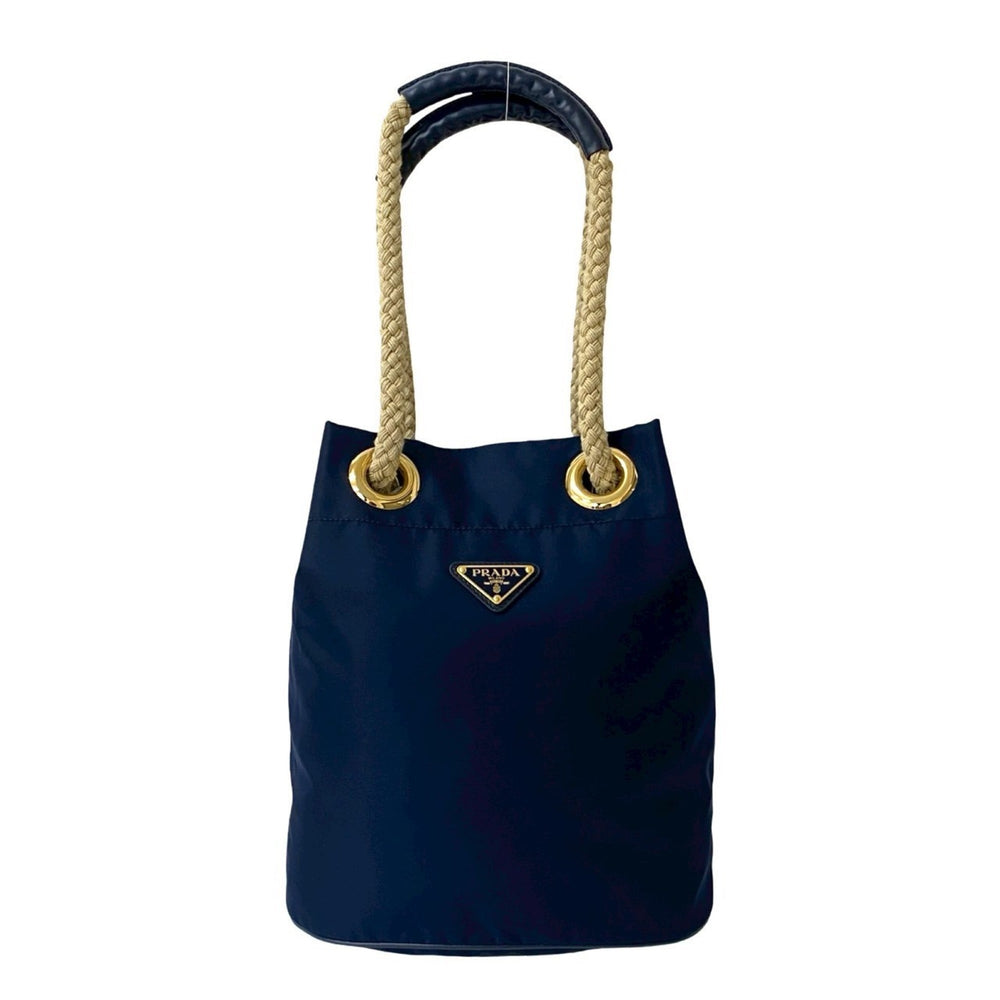 PRADA Prada Triangle Logo Plate with Metal Hardware Nylon and Leather Shoulder Bag/Handbag/Tote Bag Navy 34484 — Like New