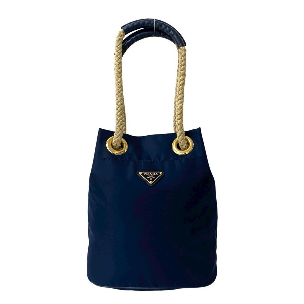 PRADA Prada Triangle Logo Plate with Metal Hardware Nylon and Leather Shoulder Bag/Handbag/Tote Bag Navy 34484 — Like New