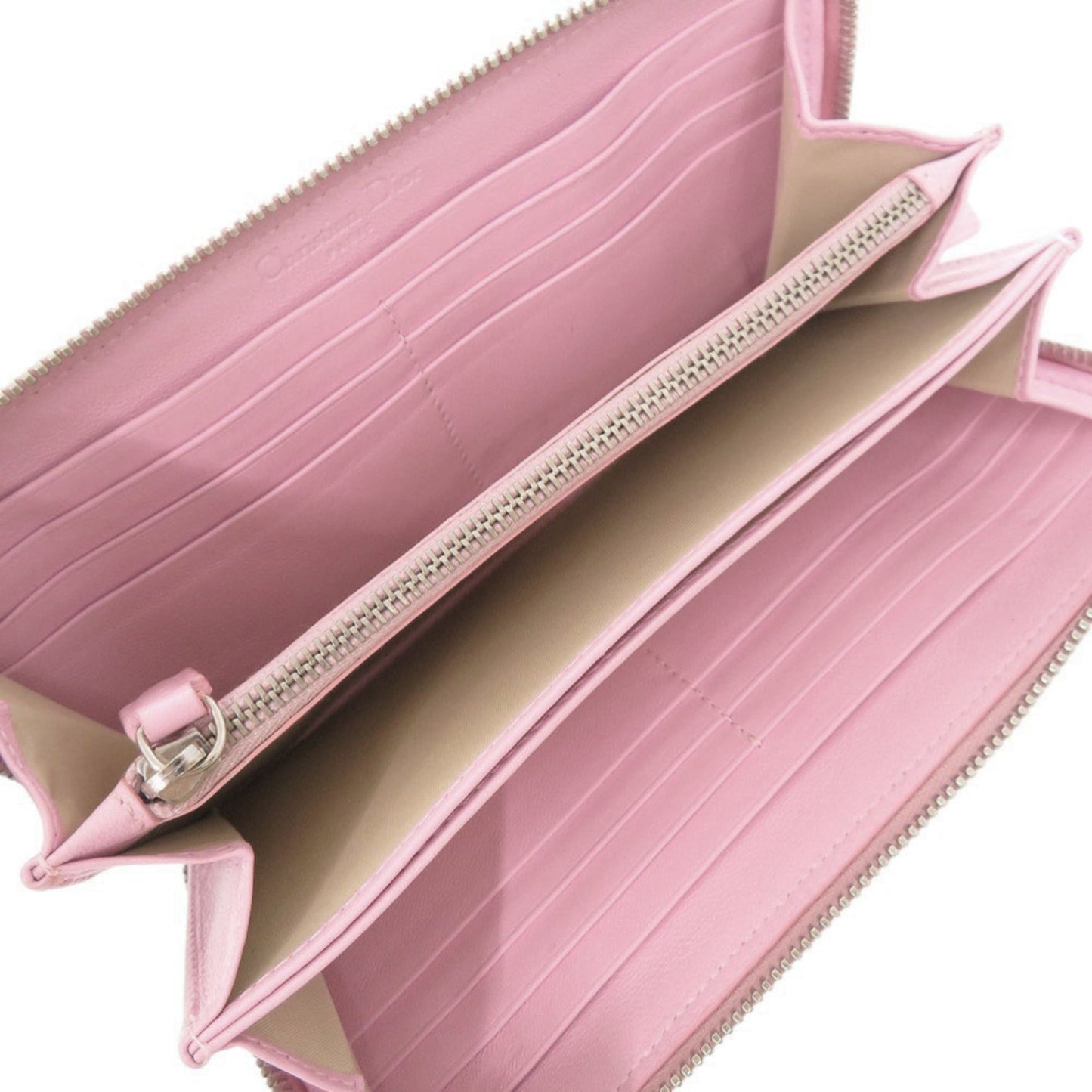 Excellent condition Christian Dior braided leather pink round zipper long wallet 1634