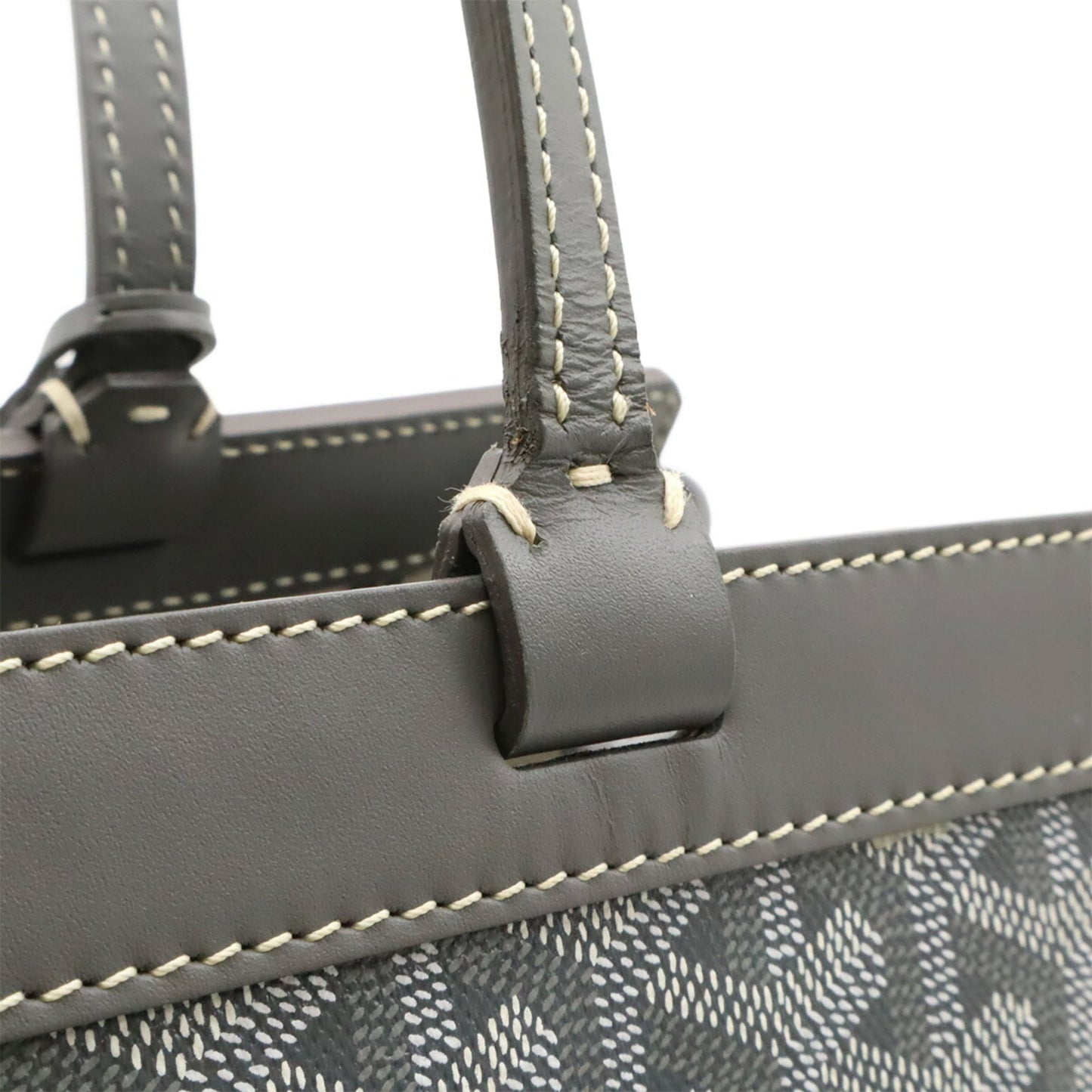 GOYARD Bellechasse Beyod PM Tote Bag Shoulder Herringbone Pattern PVC Leather Gray Black White