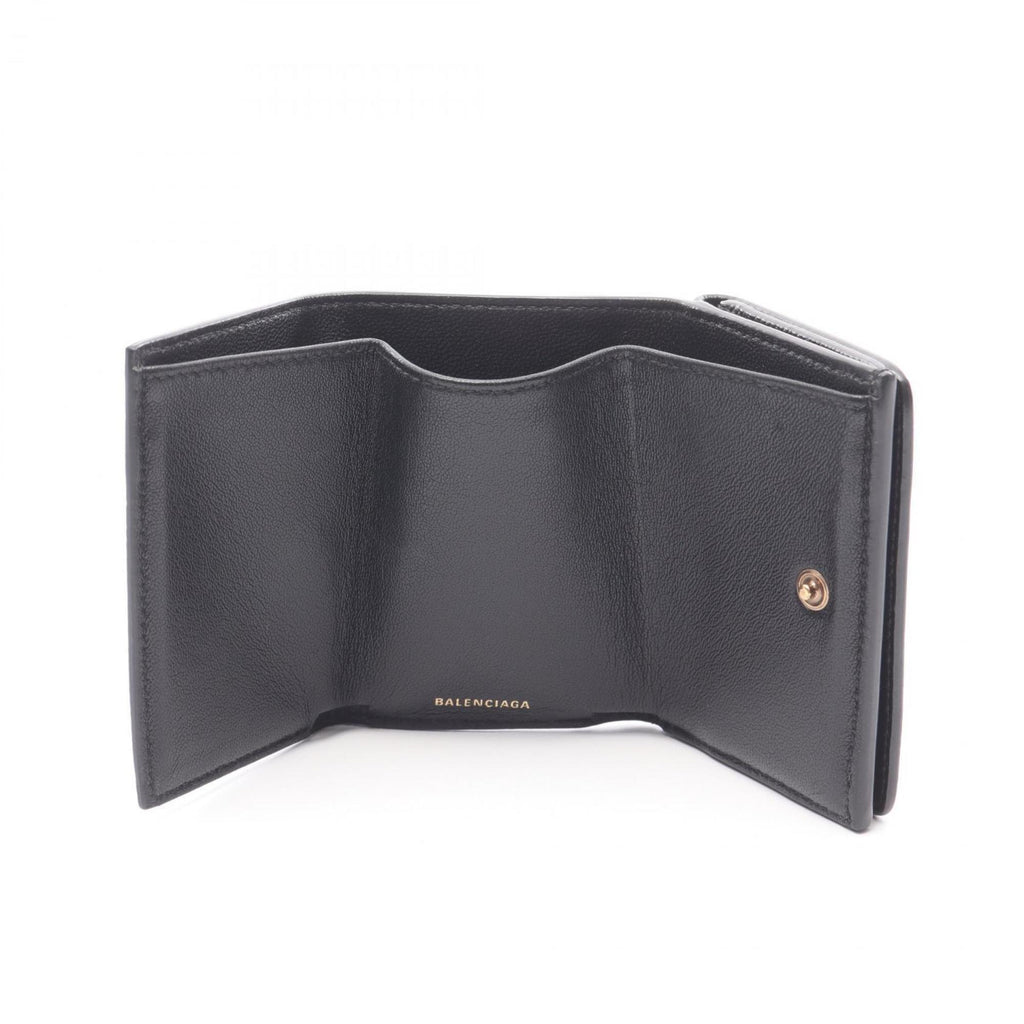 Balenciaga VILLE Tri-fold Wallet, Leather, Women's, Black, 558208