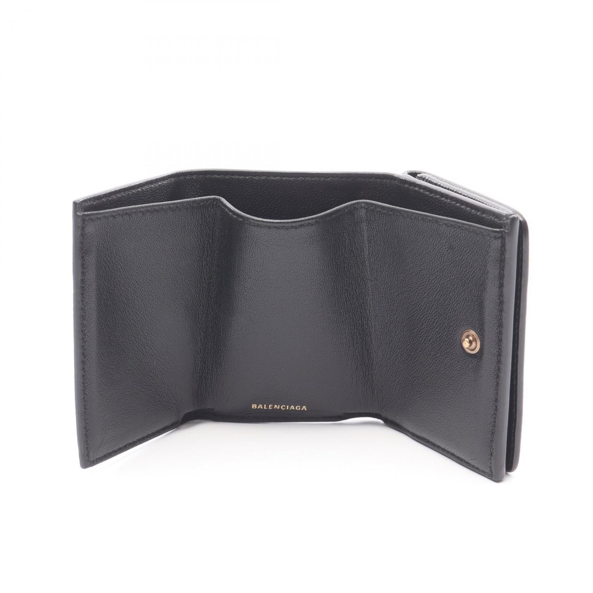 Balenciaga VILLE Tri-fold Wallet, Leather, Women's, Black, 558208