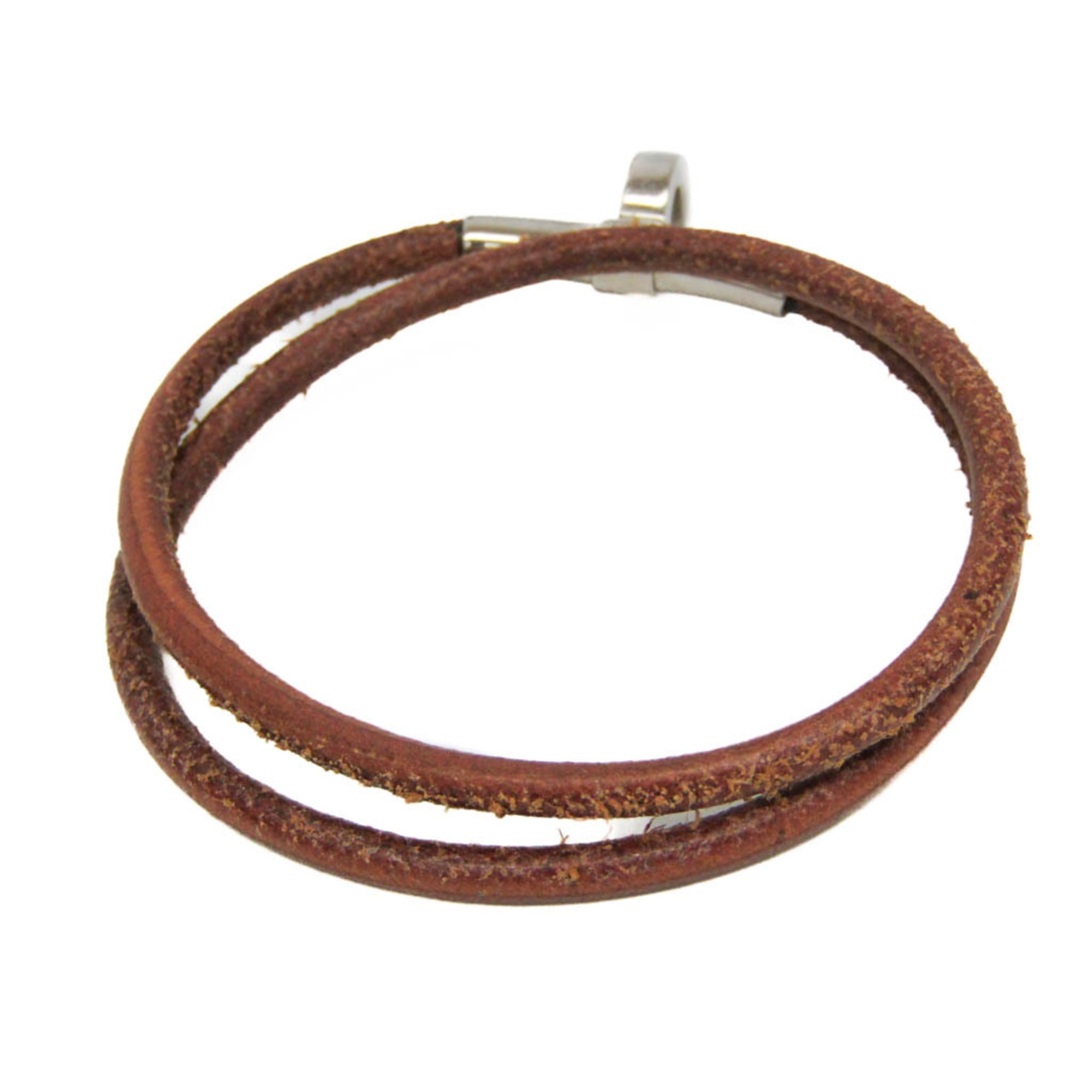 Hermes Kite Choker Leather,Metal Bangle Silver,Brown
