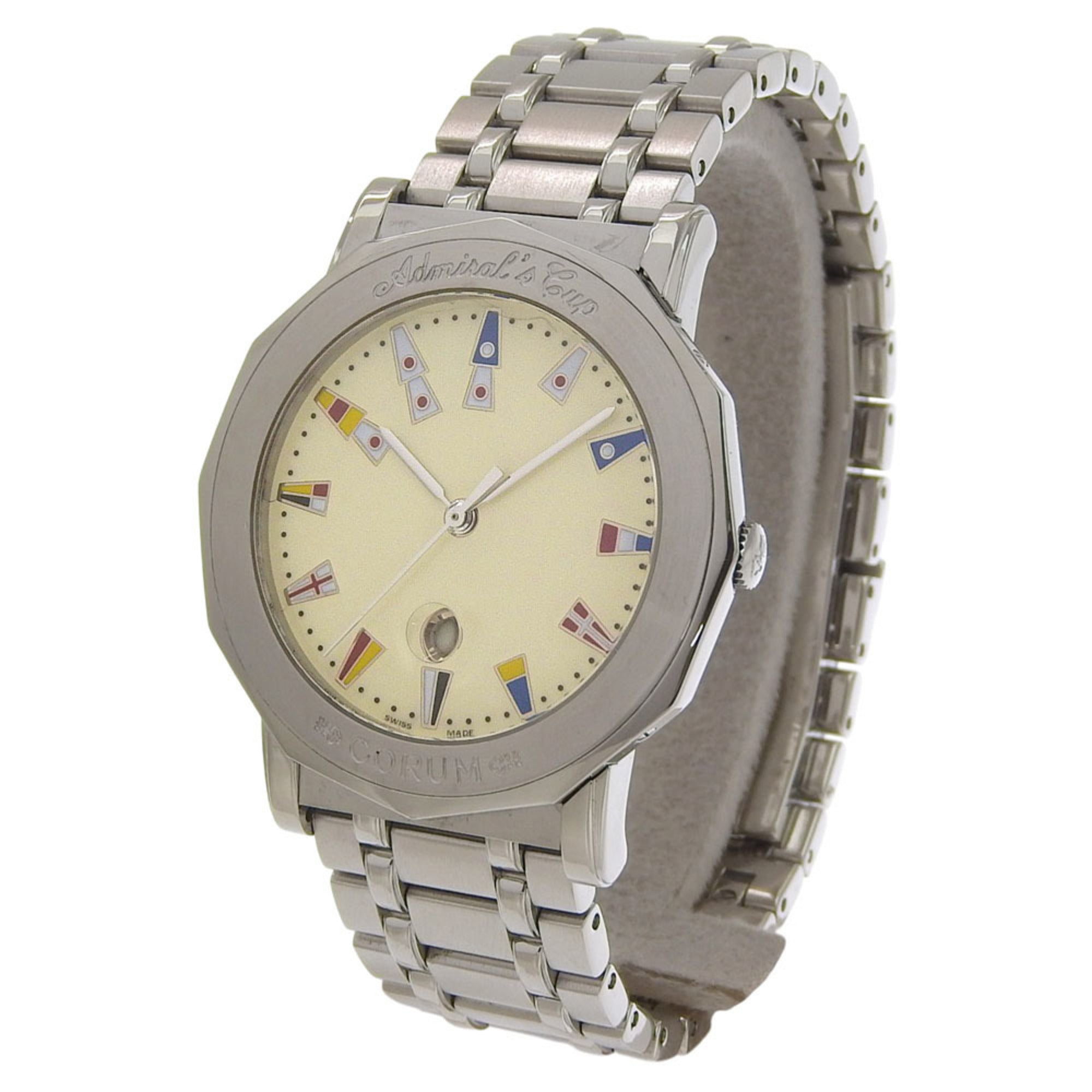 Corum Admirals Cup Watch 99.430.20 V585 Stainless Steel Quartz Analog Ivory Dial Men's — Good