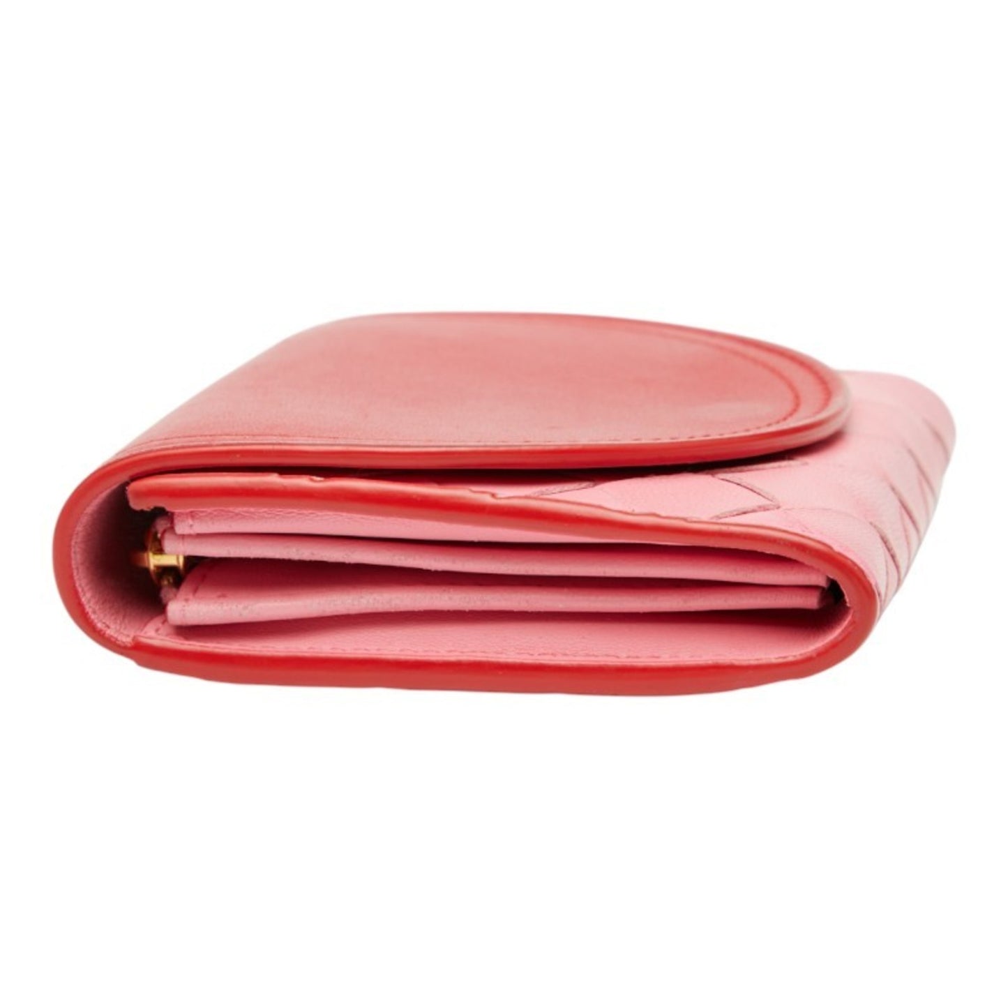 Bottega Veneta Intrecciato Bi-fold Wallet 577841 Red Pink Leather Women's BOTTEGAVENETA