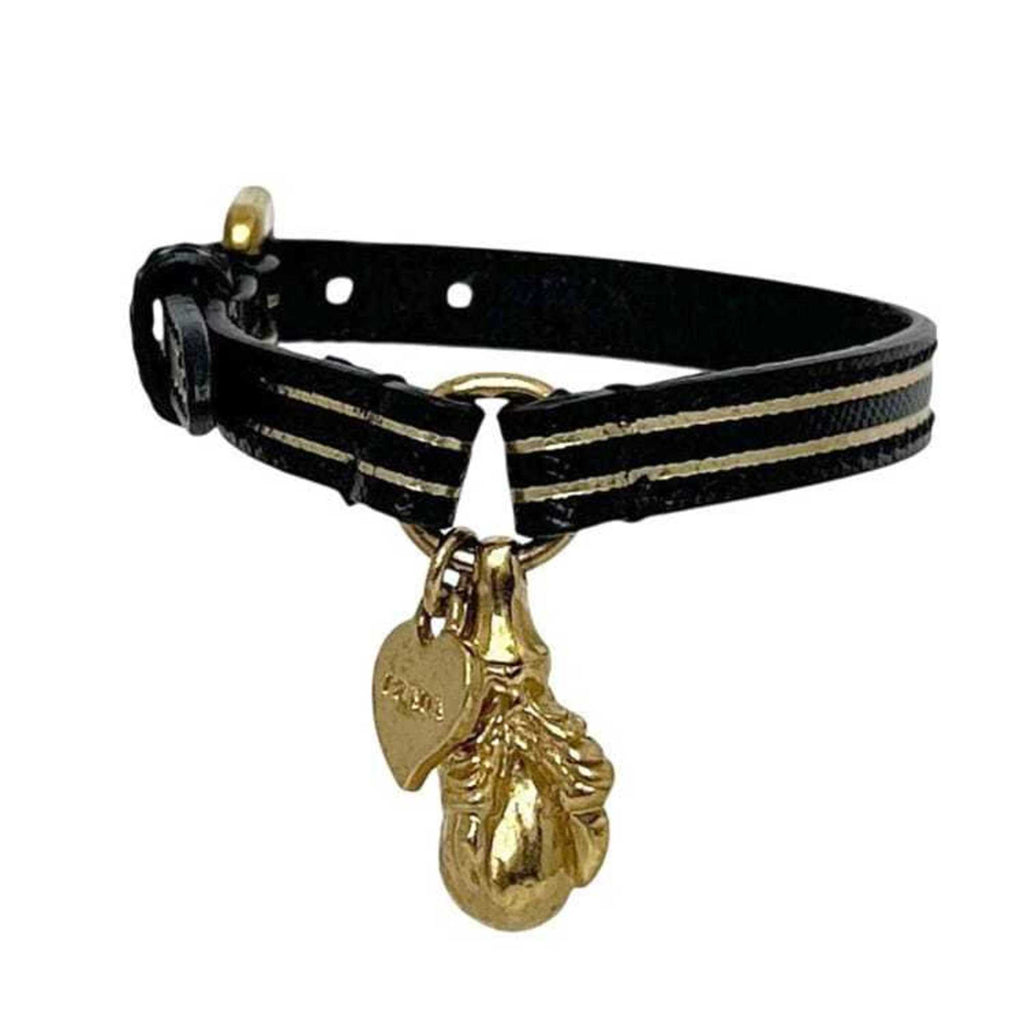 Prada Bracelet ec-24715 Black Gold Leather PRADA Border NERO Heart Swing Women's Men's
