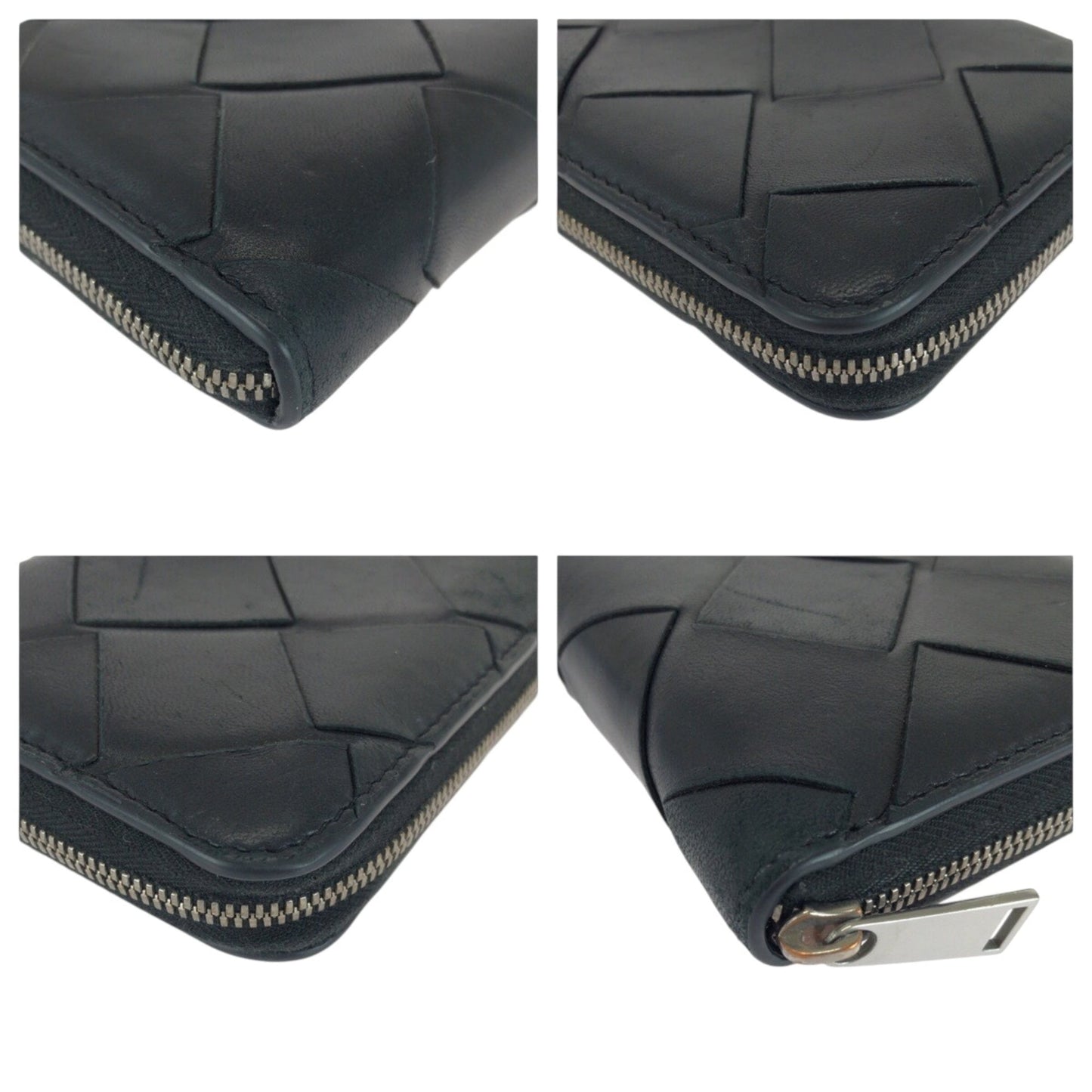 BOTTEGA VENETA Maxi Intrecciato Black Leather Long Wallet with Silver Hardware for Men