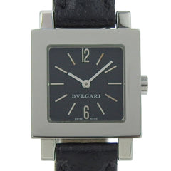 BVLGARI Quadrado SQ22SL Women's Watch, Stainless Steel and Leather, Quartz Movement, Analog Display, Black Dial — Good