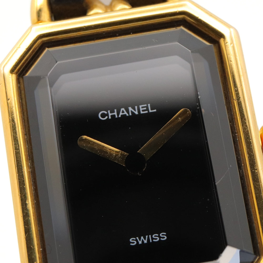 Chanel CHANEL Première Watch, Gold Plated (GP), Leather Strap, Women's, Black, H0001 — Very Good