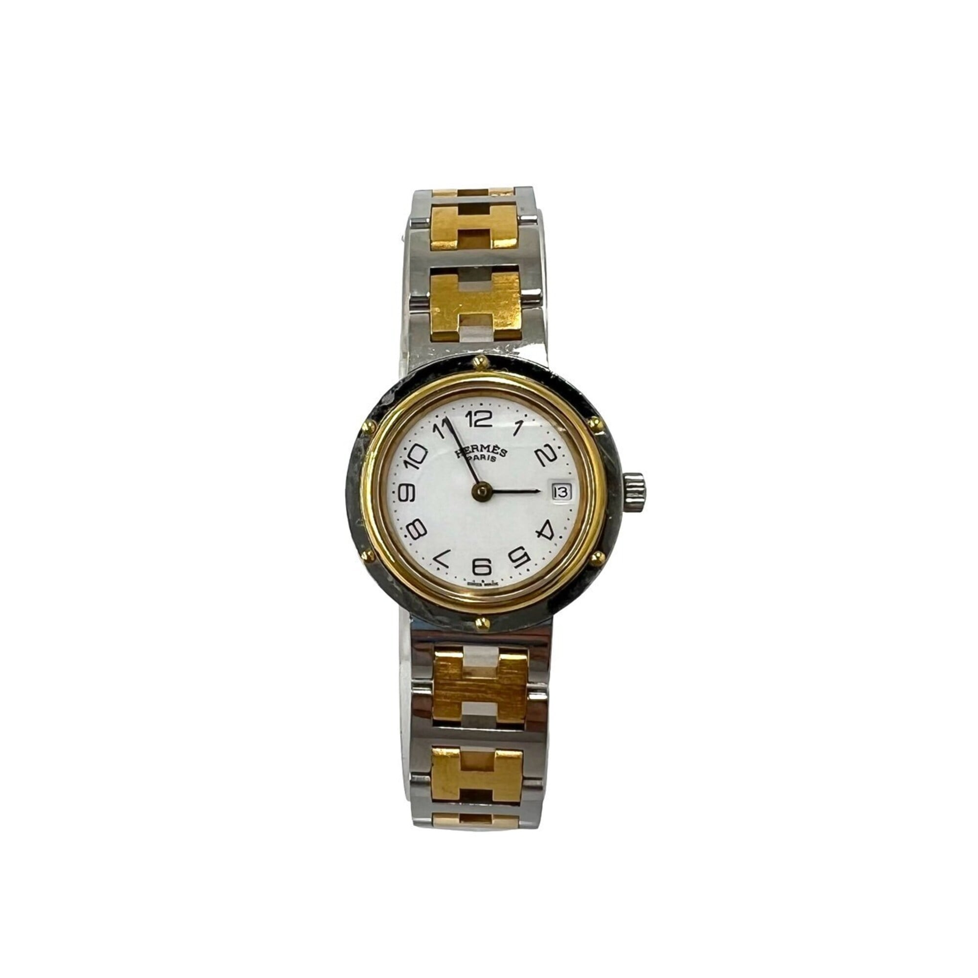 HERMES Clipper Stainless Steel GP Quartz Wristwatch, Silver/Gold, 25008 — Good
