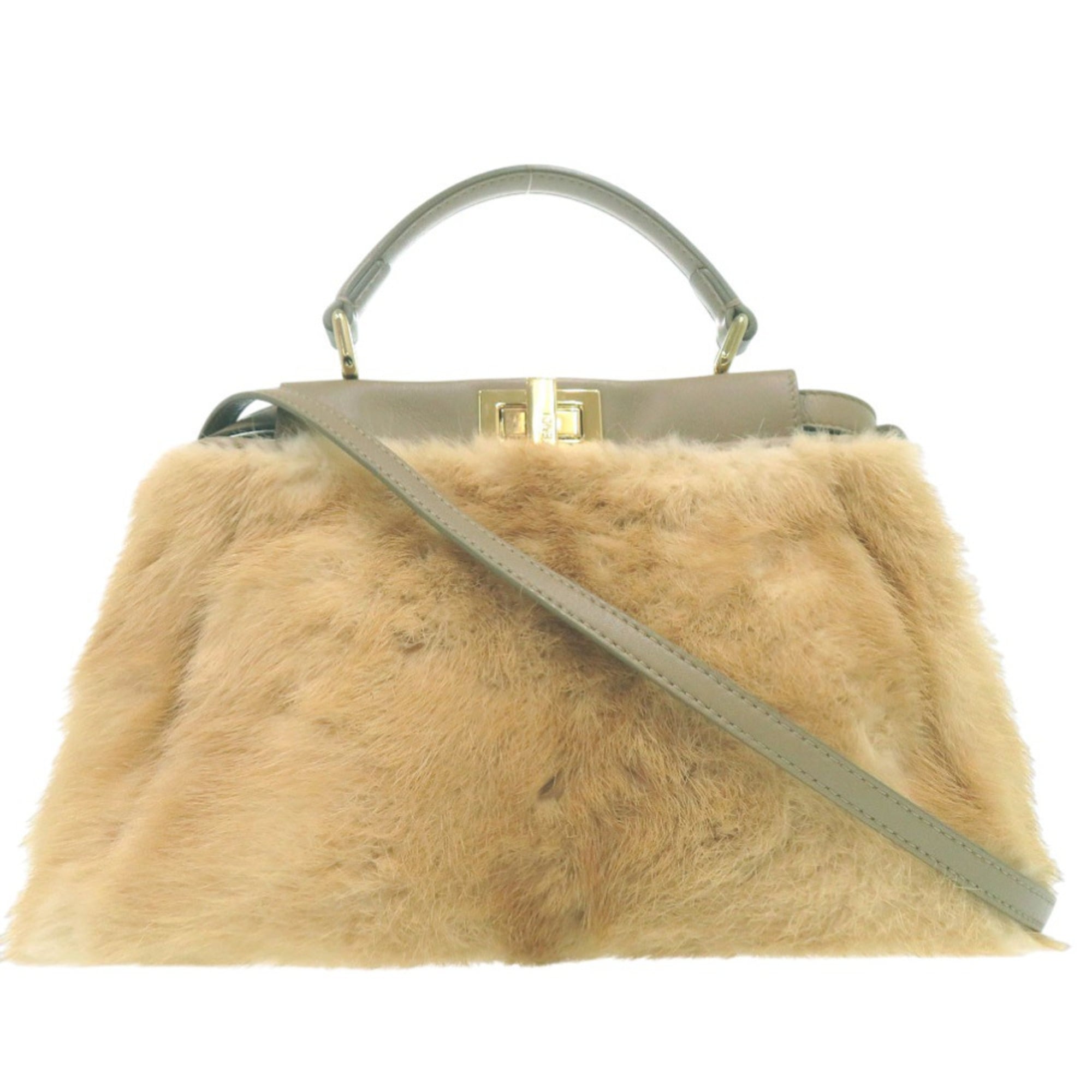 Excellent condition Fendi Peekaboo Mini 2-way handbag 8BN244 S8HC-199-10429 mink leather beige 1380
