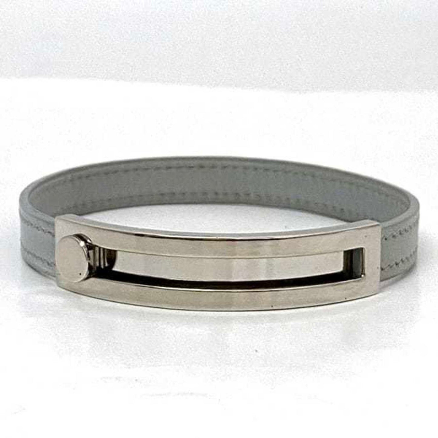Hermes Bracelet Puspus ec-22360 Grey Silver Leather Metal □F Stamp HERMES Adjustable Size Ladies Accessory