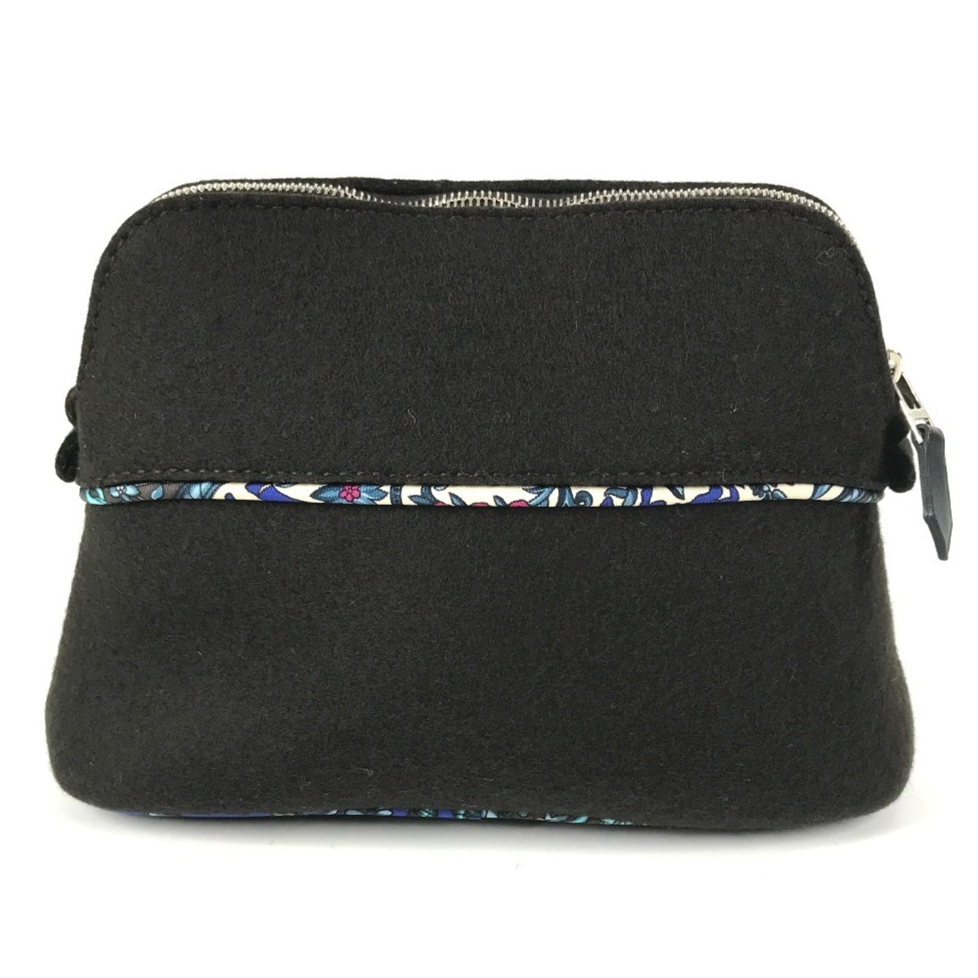 HERMES Serie Logo Makeup Pouch Felt Silk Women's Black — Like New