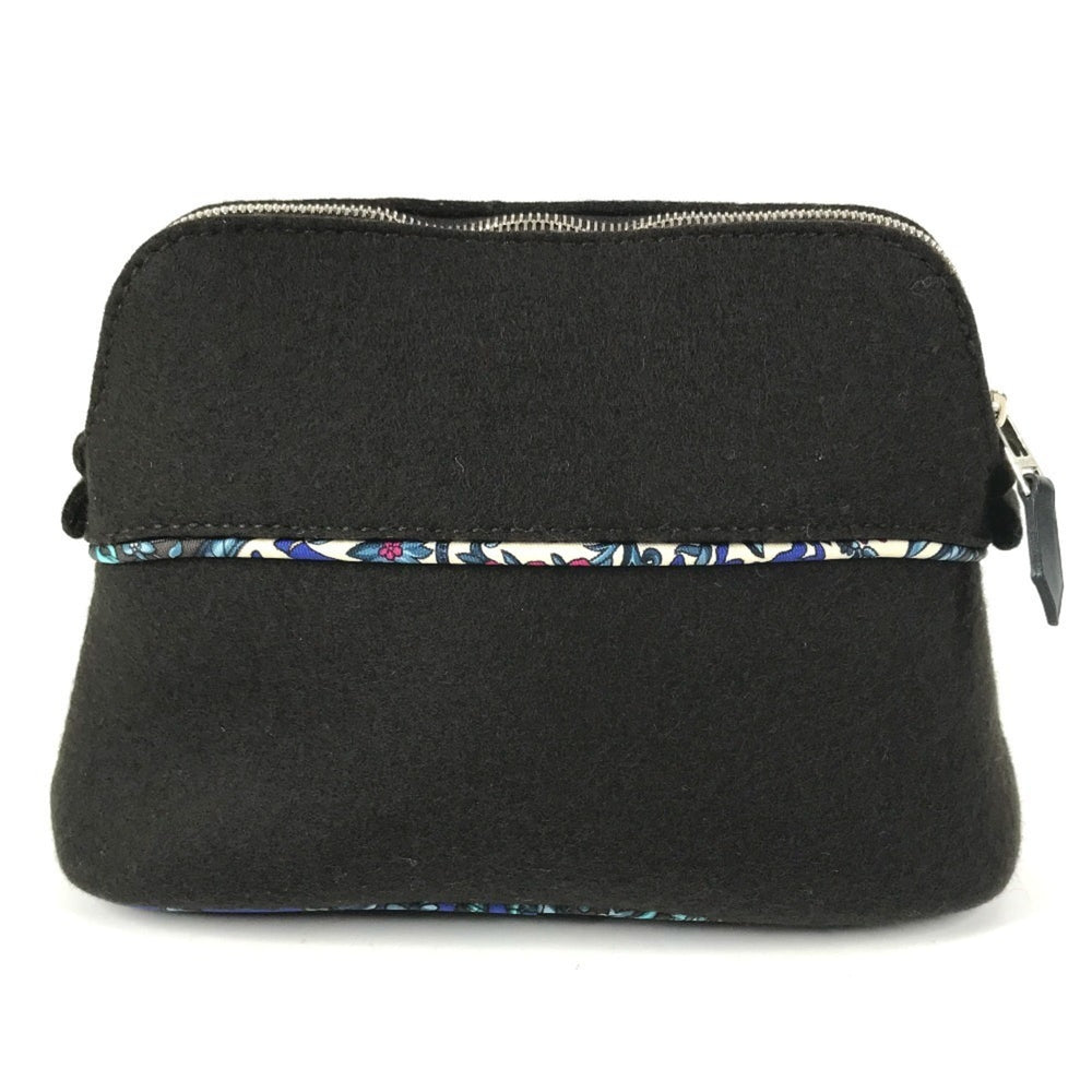 HERMES Serie Logo Makeup Pouch Felt Silk Women's Black — Like New