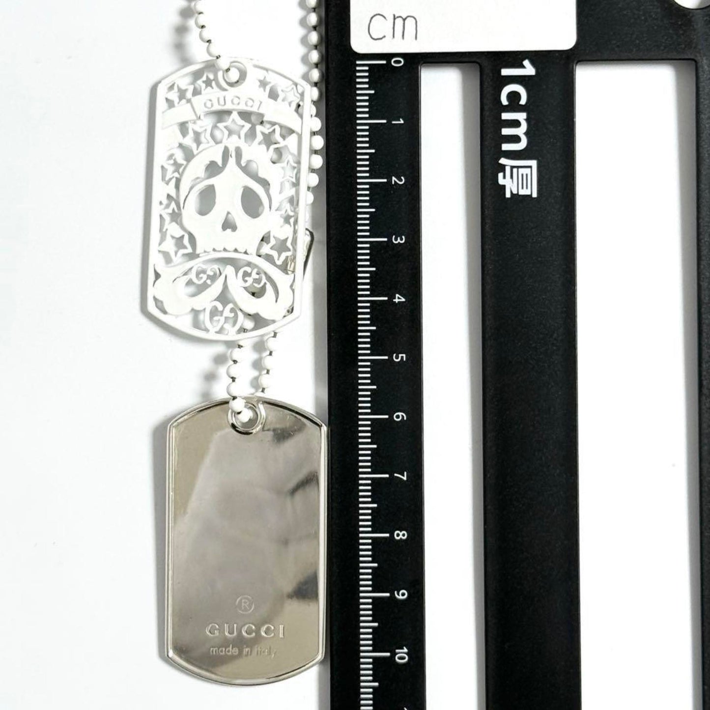 Gucci Men's Skull Dog Tag Pendant Necklace Silver