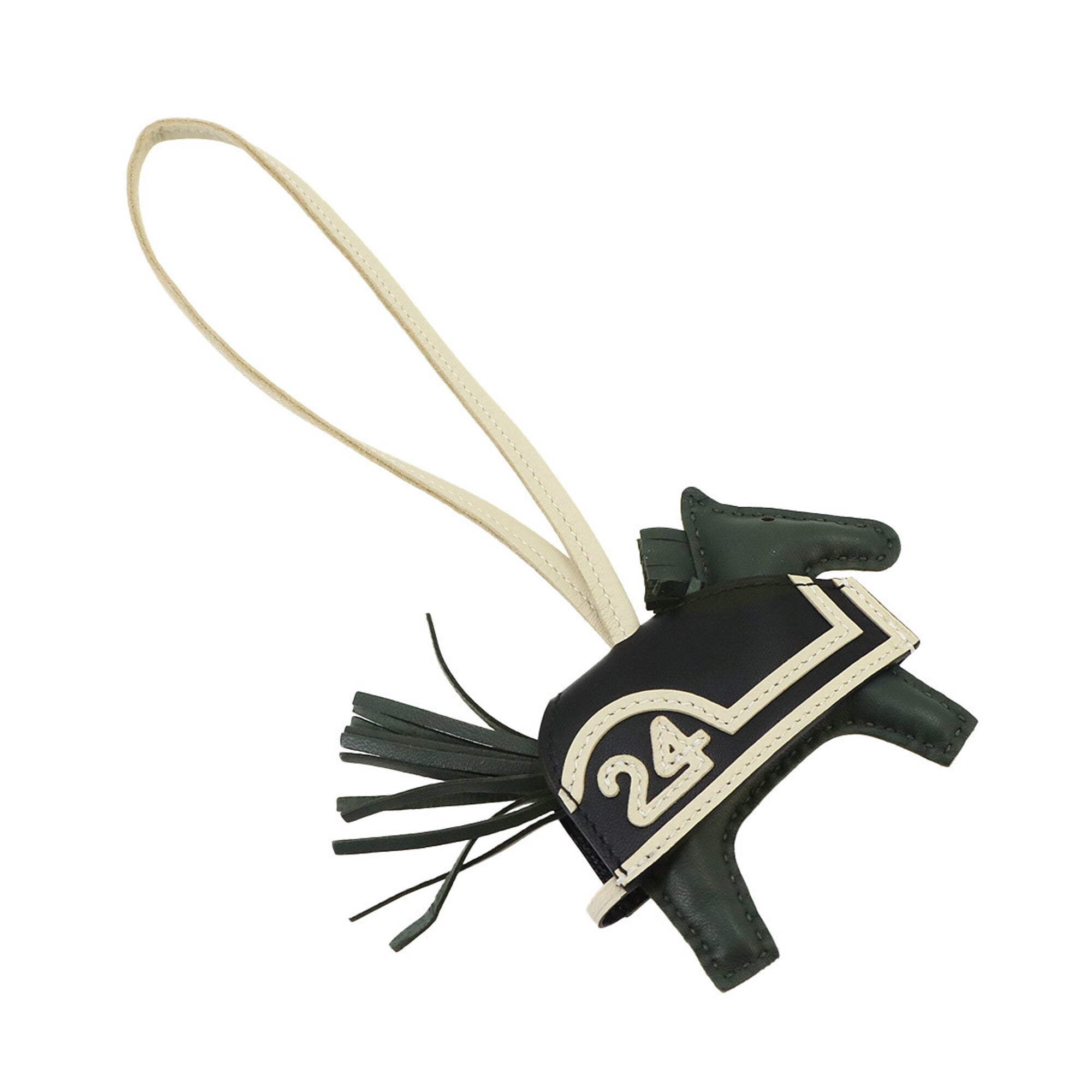 Hermes Rodeo Robeo Coeur PM accessory bag charm, Agneau Milo Swift leather, Vert Mangrove, Black, Craie, K stamp — New - Store Return