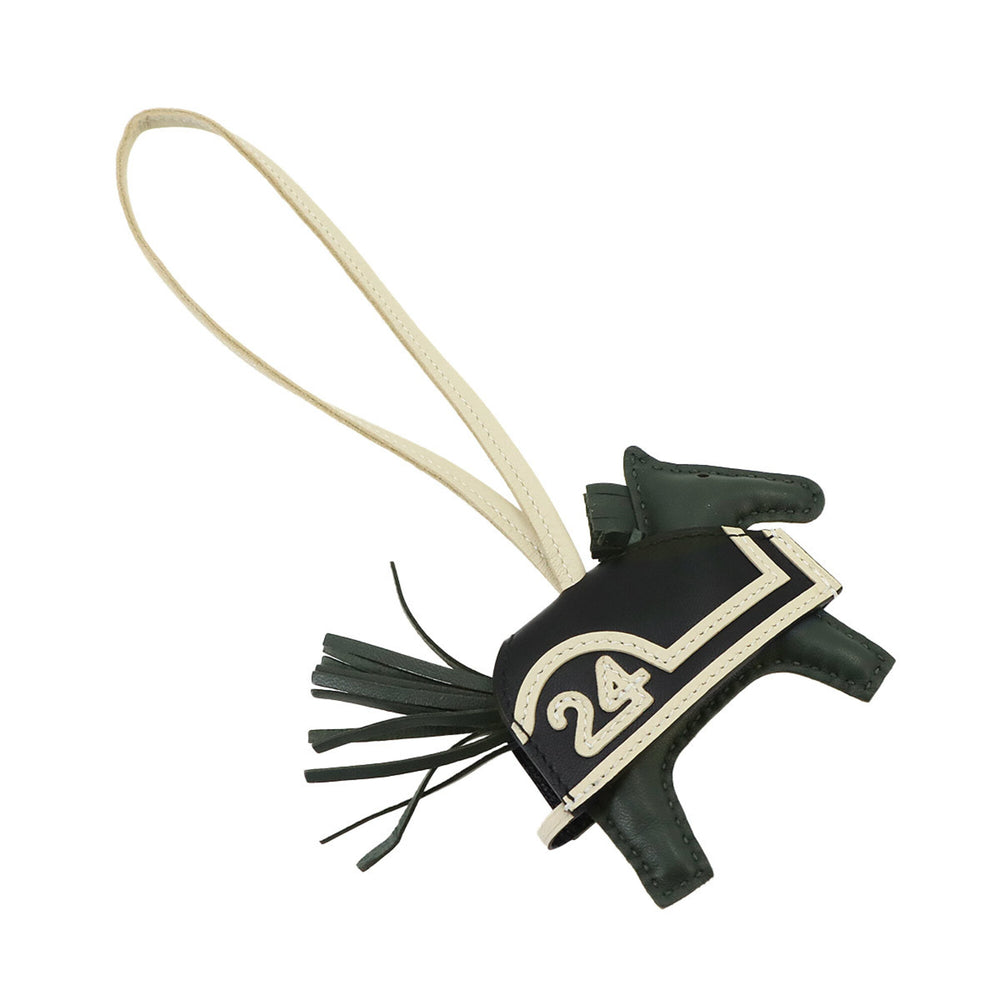 Hermes Rodeo Robeo Coeur PM accessory bag charm, Agneau Milo Swift leather, Vert Mangrove, Black, Craie, K stamp — New - Store Return