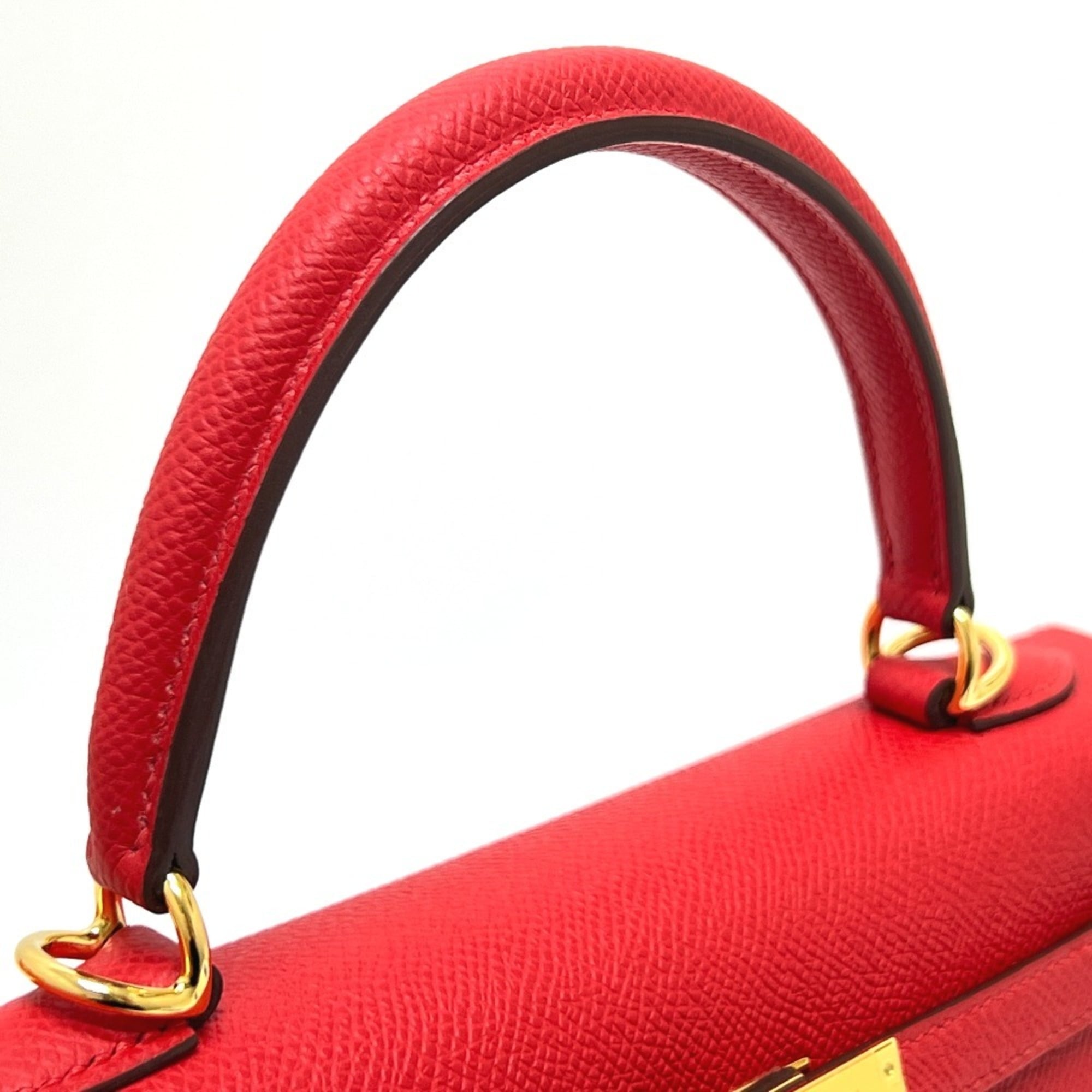 HERMES Kelly 25, Outer Stitching, 2-Way Bag, Shoulder Handbag, Epsom Leather, Women's, ROUGE RADIEUX, Gold Hardware, Red — New - Store Return