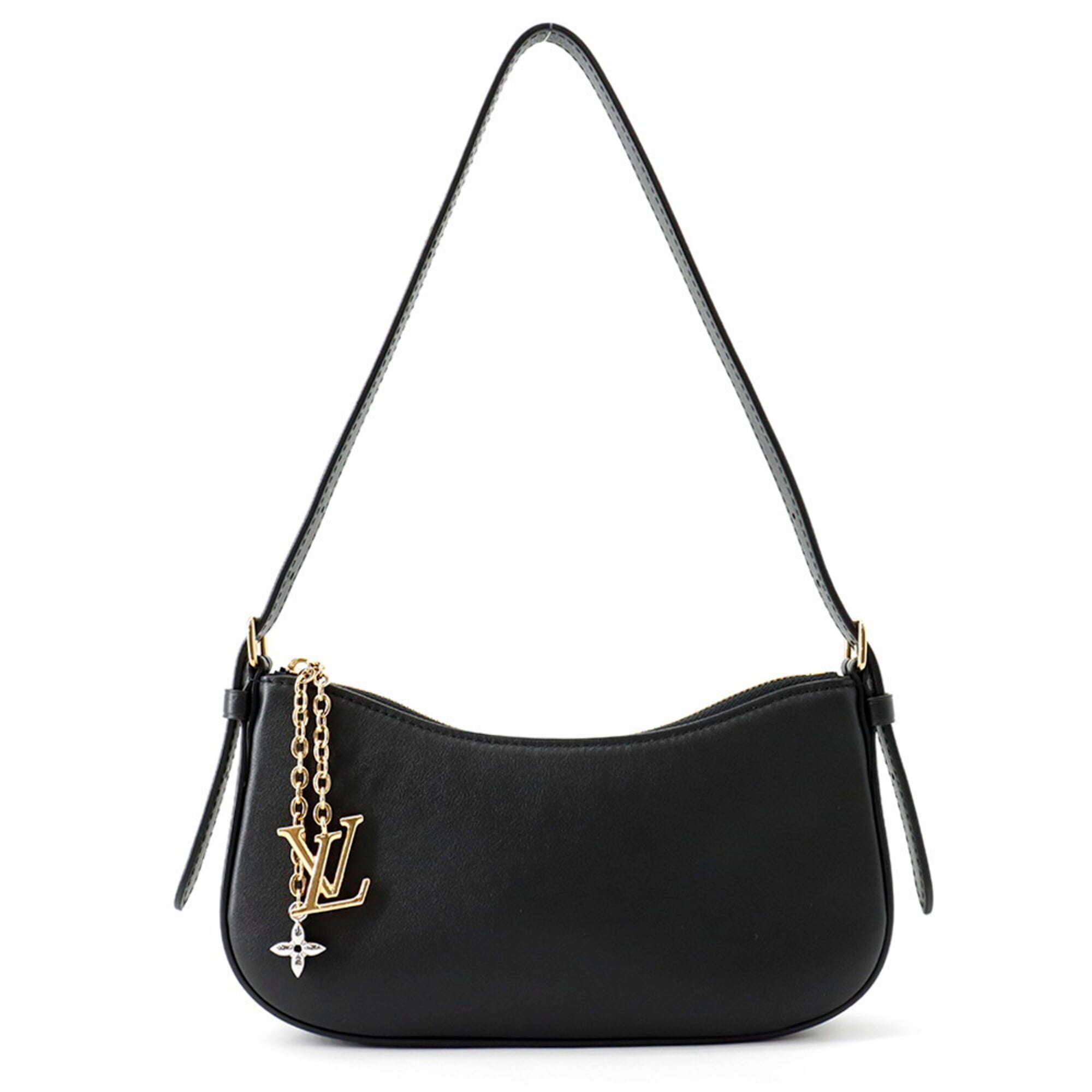 Louis Vuitton shoulder bag, calfskin leather, pochette LV Bloom M29456, black, leather handbag, women's, LOUIS VUITTON — Like New