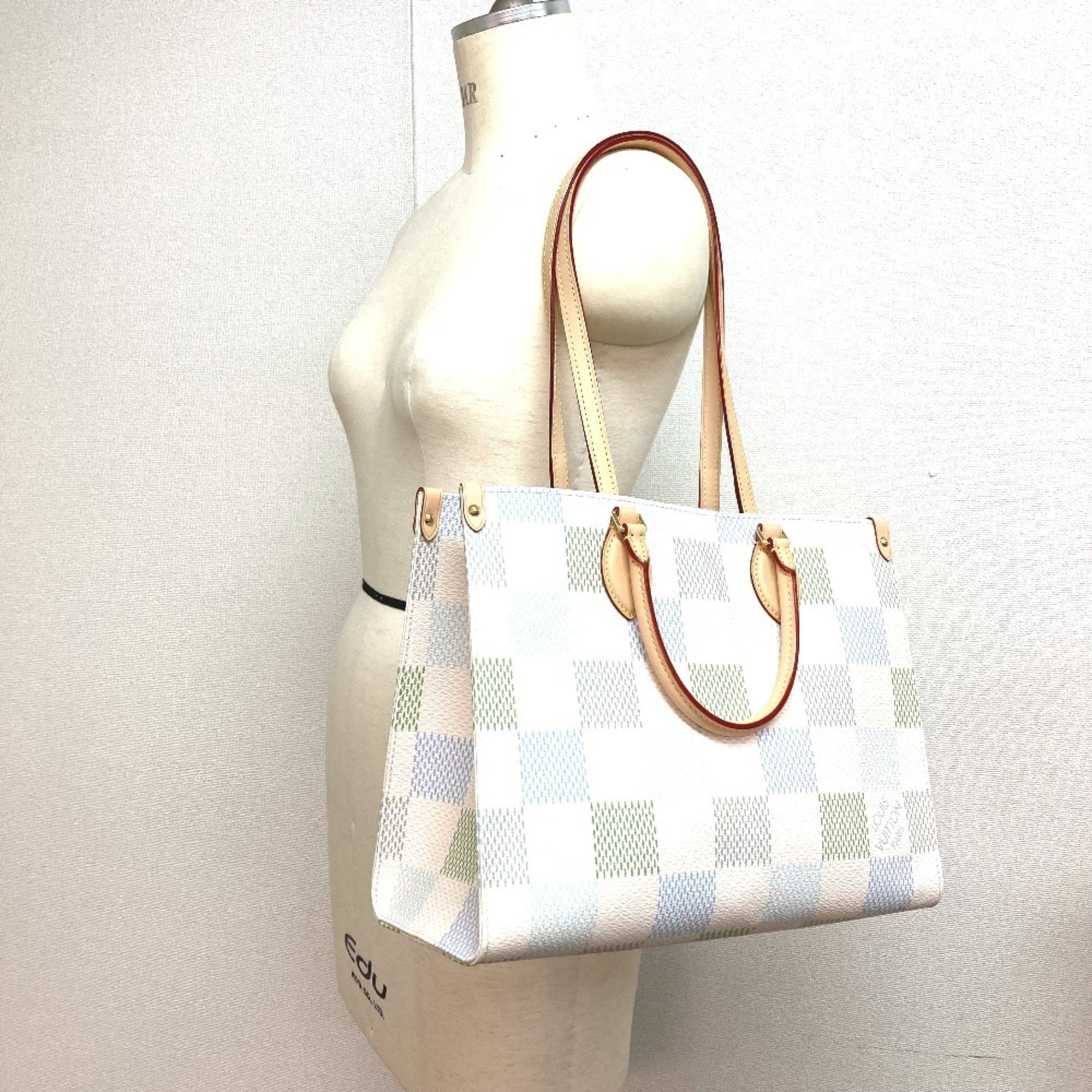 LOUIS VUITTON N40518 Pastel Damier On the Go MM Tote Bag Shoulder Handbag Canvas Women's Pistachio White OT-240704-3 — New - Store Return