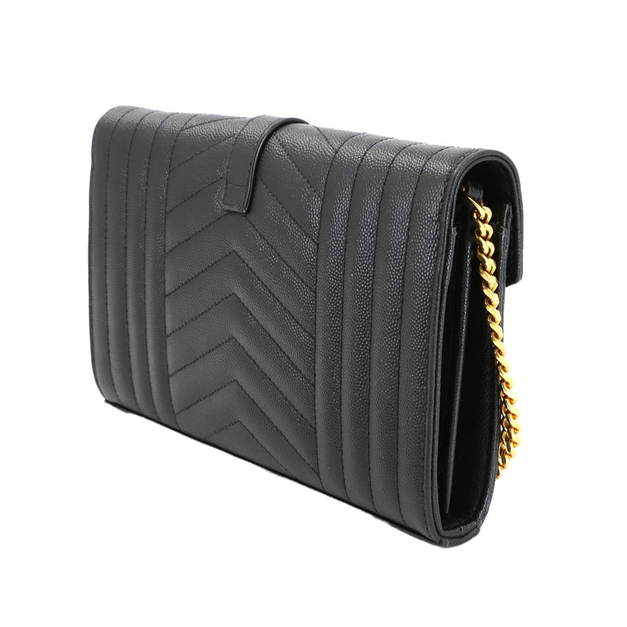 Saint Laurent Cassandre Chain Wallet, black leather with gold hardware (product number 620280).