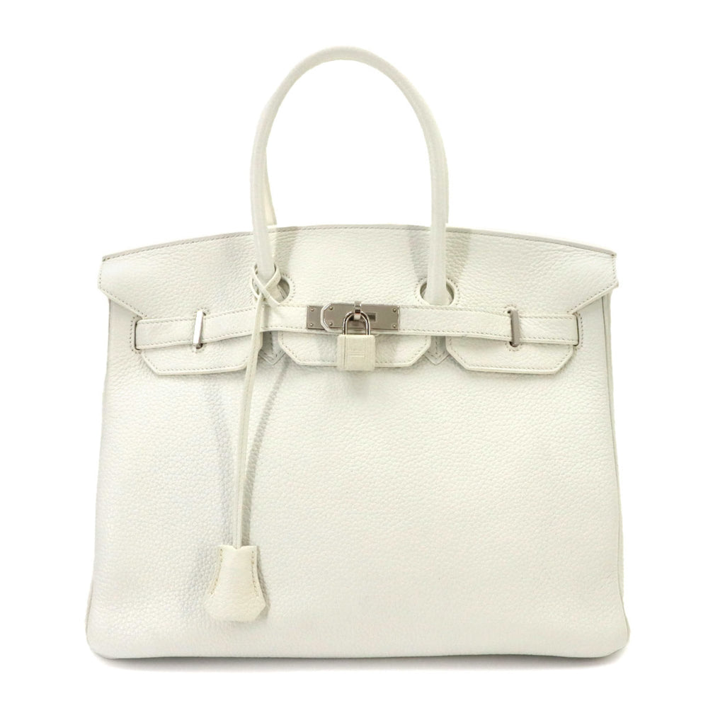 Hermes Birkin 35, Taurillon Clemence leather, white, handbag, R stamp, silver hardware — Like New