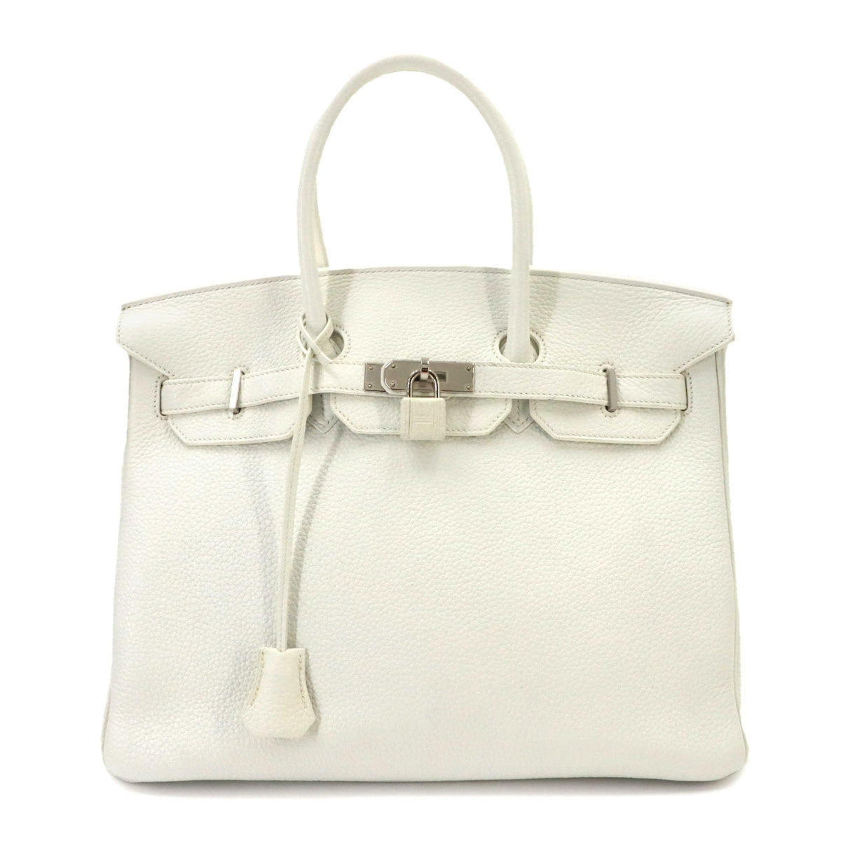 Hermes Birkin 35, Taurillon Clemence leather, white, handbag, R stamp, silver hardware — Like New