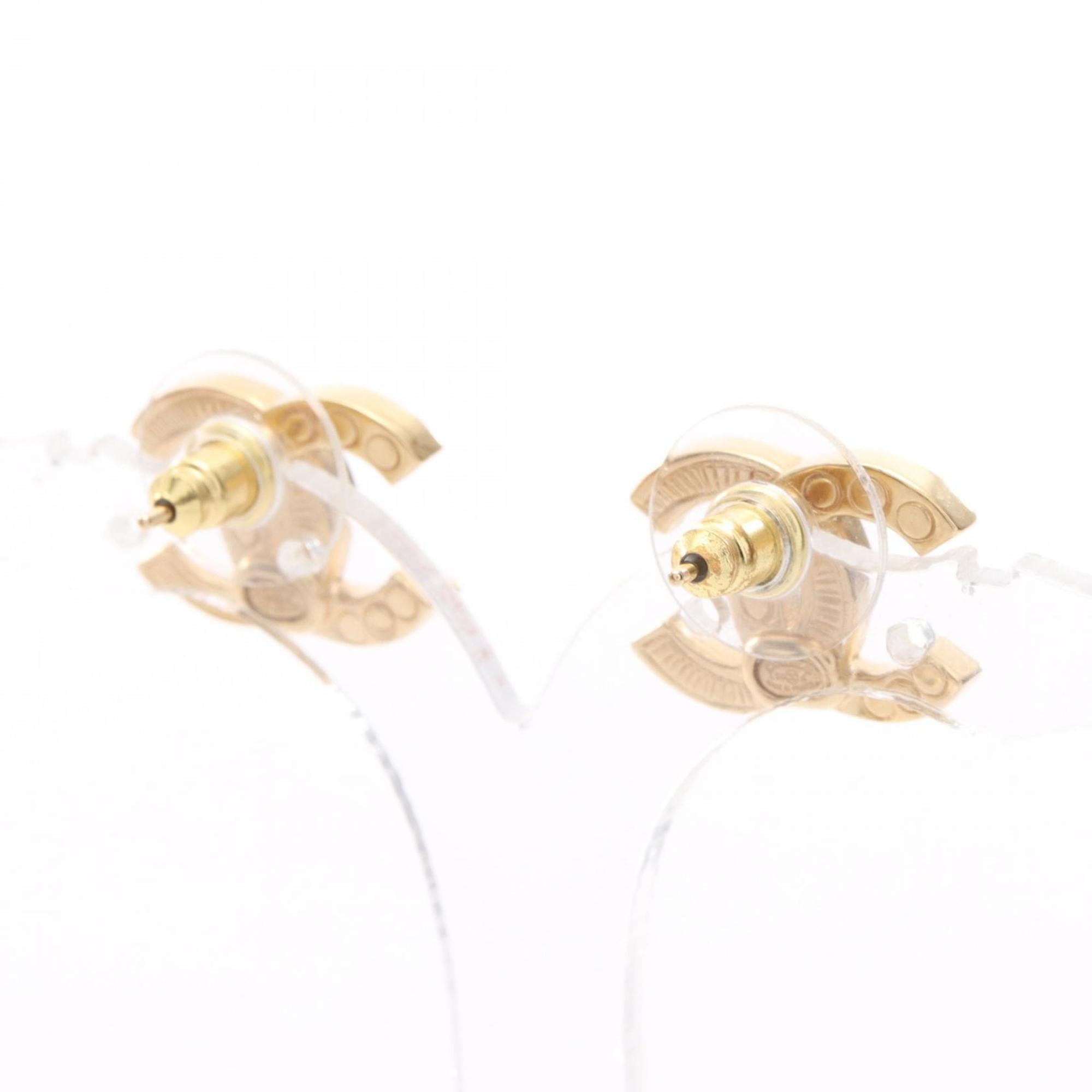CHANEL Coco Mark Earrings with Gold-Plated Rhinestones, Women's, Gold and Clear, ABG712 B22492