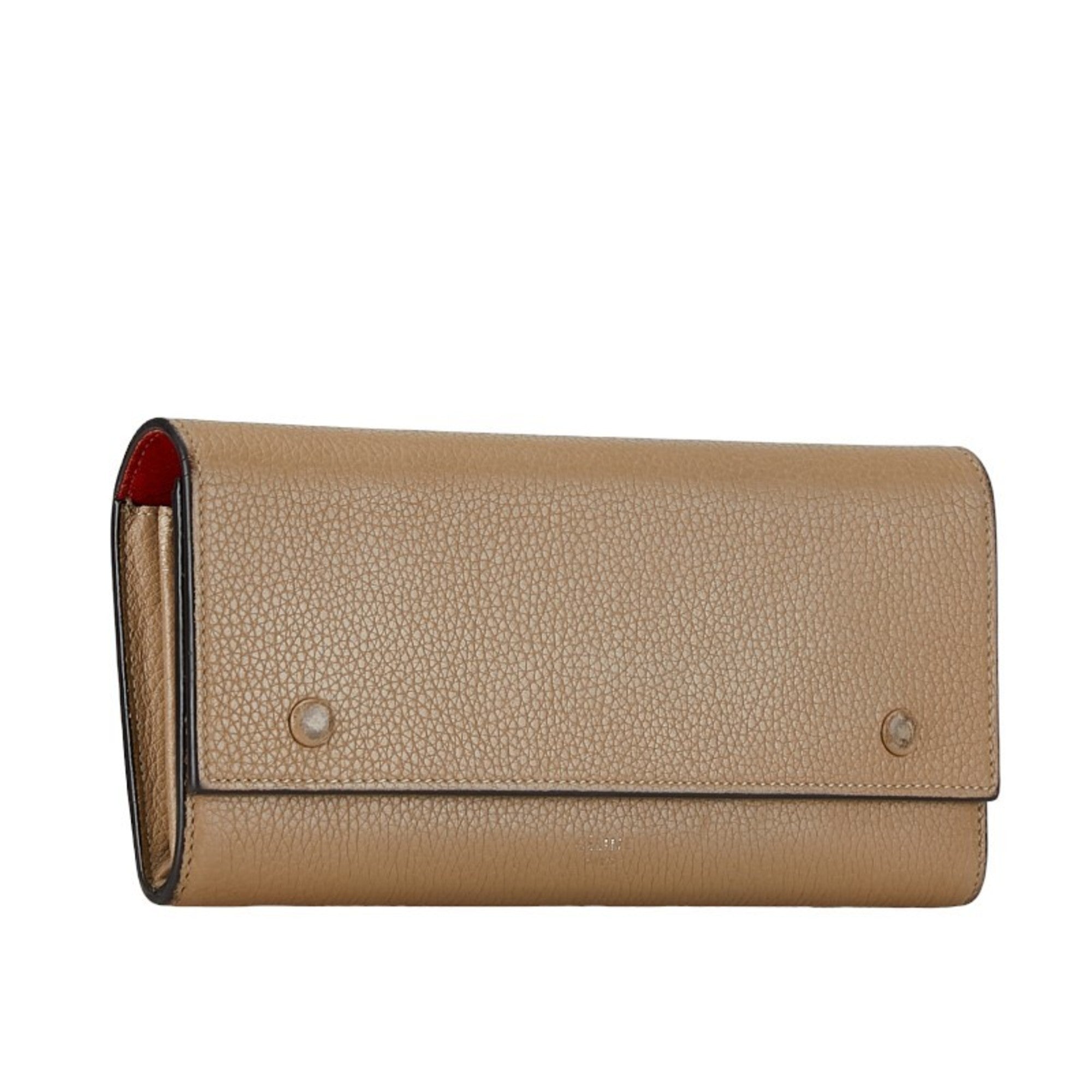 CELINE Large Flap Wallet SPG5125 Beige Leather Women's