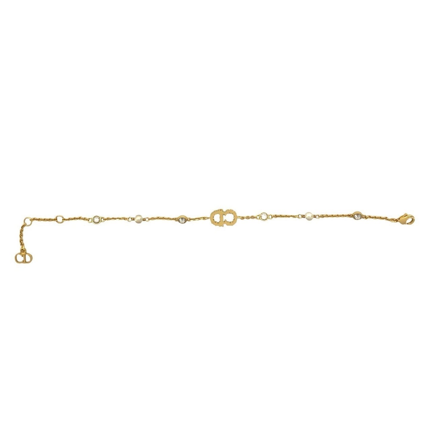 Christian Dior CD Logo GP Rhinestone and Faux Pearl Bracelet in Gold 04991