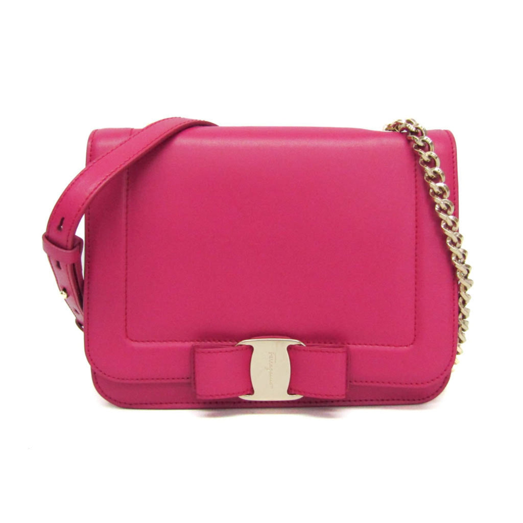 Salvatore Ferragamo Vara Ribbon New Bianco FZ-21 G 877 Women's Leather Shoulder Bag Pink