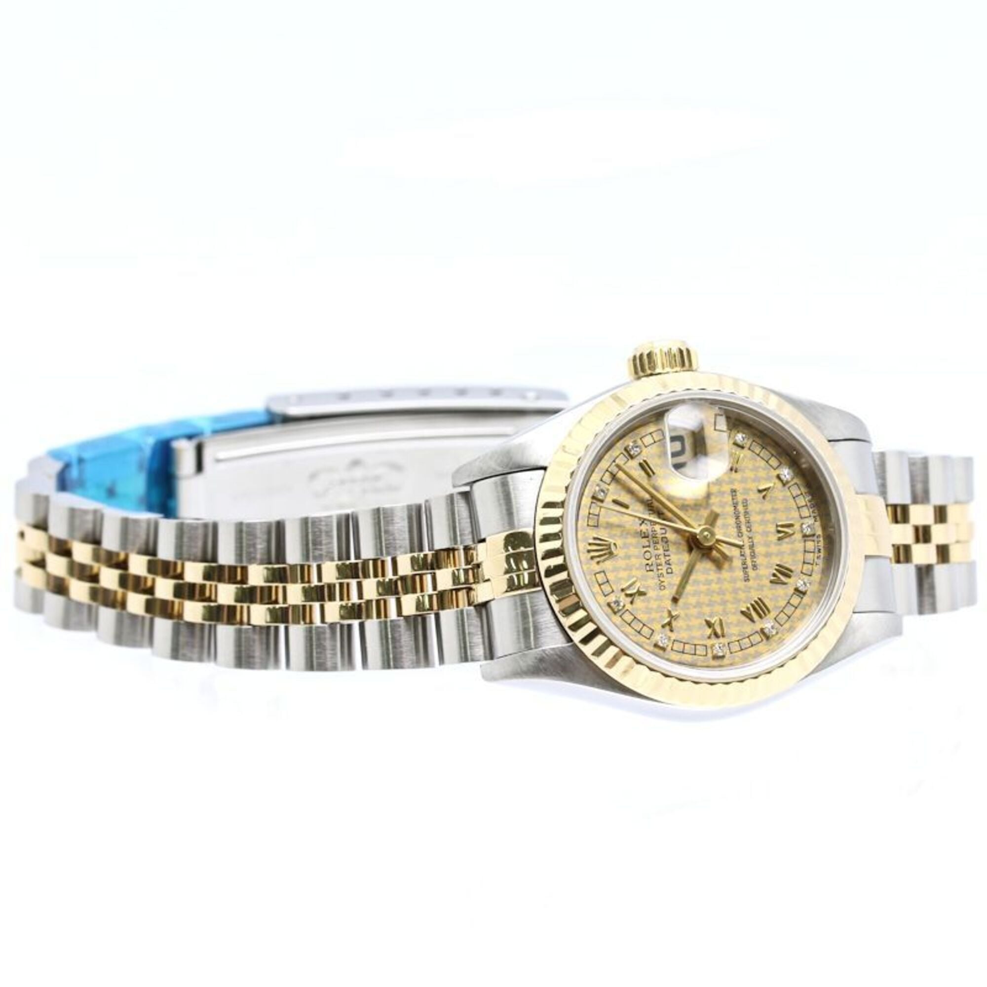 ROLEX Datejust 10P Diamond Houndstooth Gold 69173G Women's Watch 40548 — Good