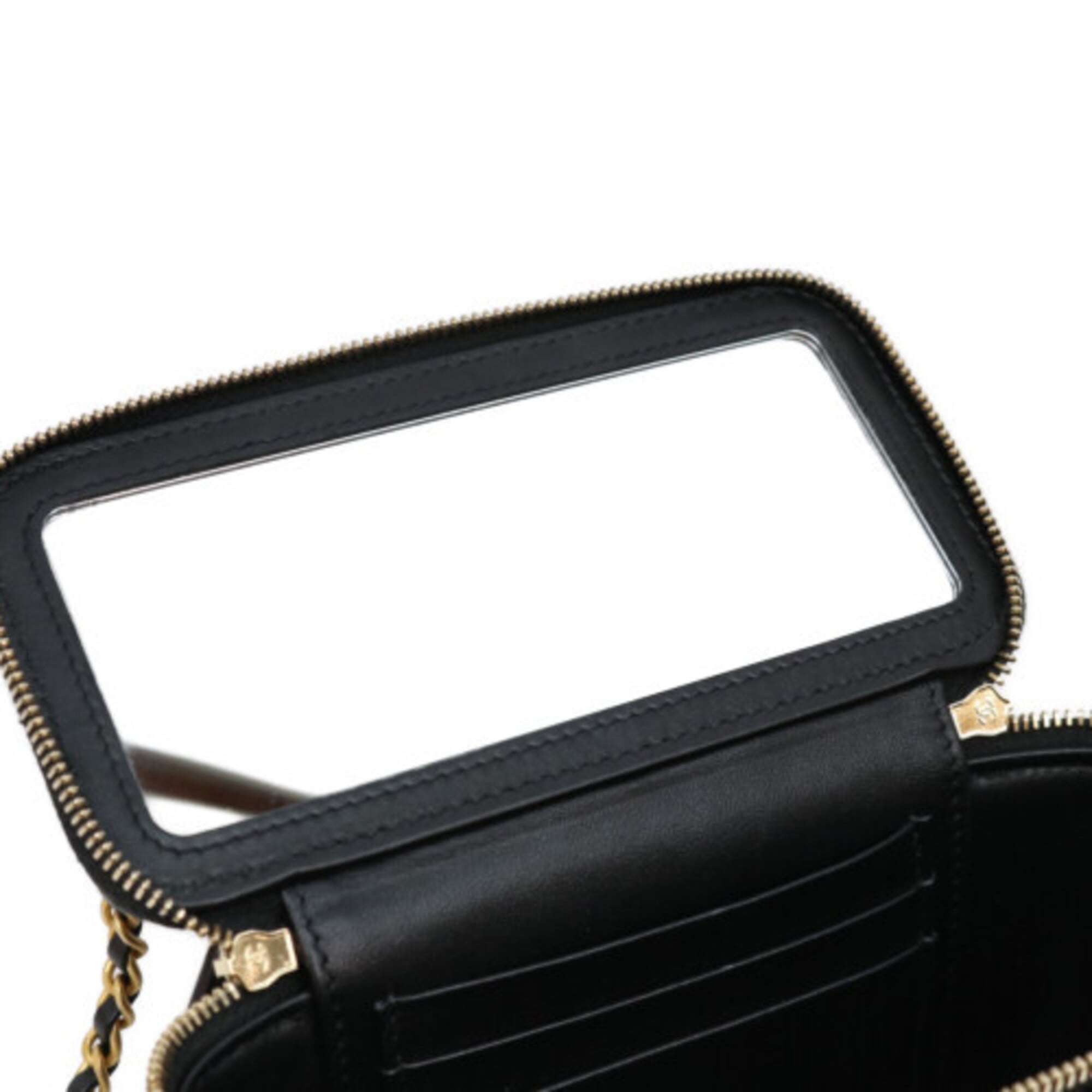 CHANEL AP3243 Black Lambskin Gold Hardware Top Handle 2-Way Vanity Bag Shoulder Women's — Like New