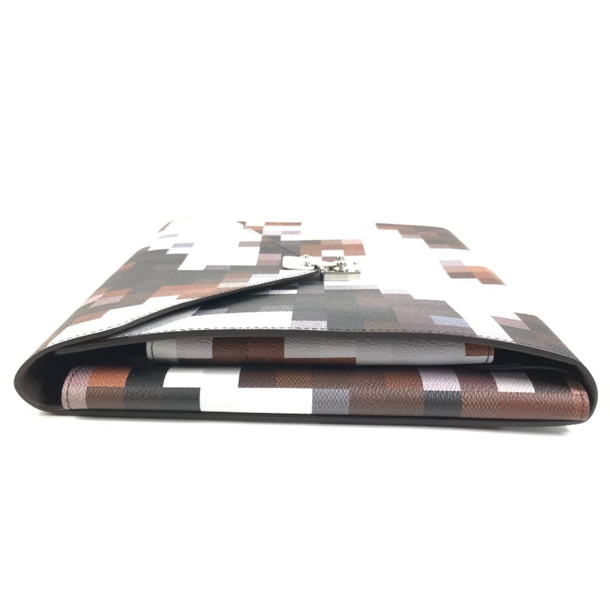 LOUIS VUITTON GI1137 Pixel Folder Mark Cowhide Bag Handbag Second Pouch Clutch Leather Men's Women's Brown Like New — Like New