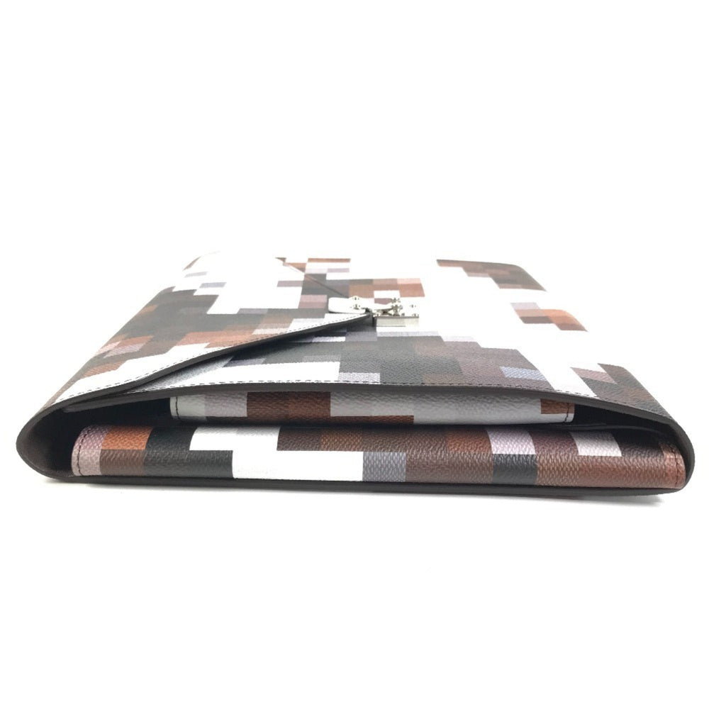 LOUIS VUITTON GI1137 Pixel Folder Mark Cowhide Bag Handbag Second Pouch Clutch Leather Men's Women's Brown Like New — Like New