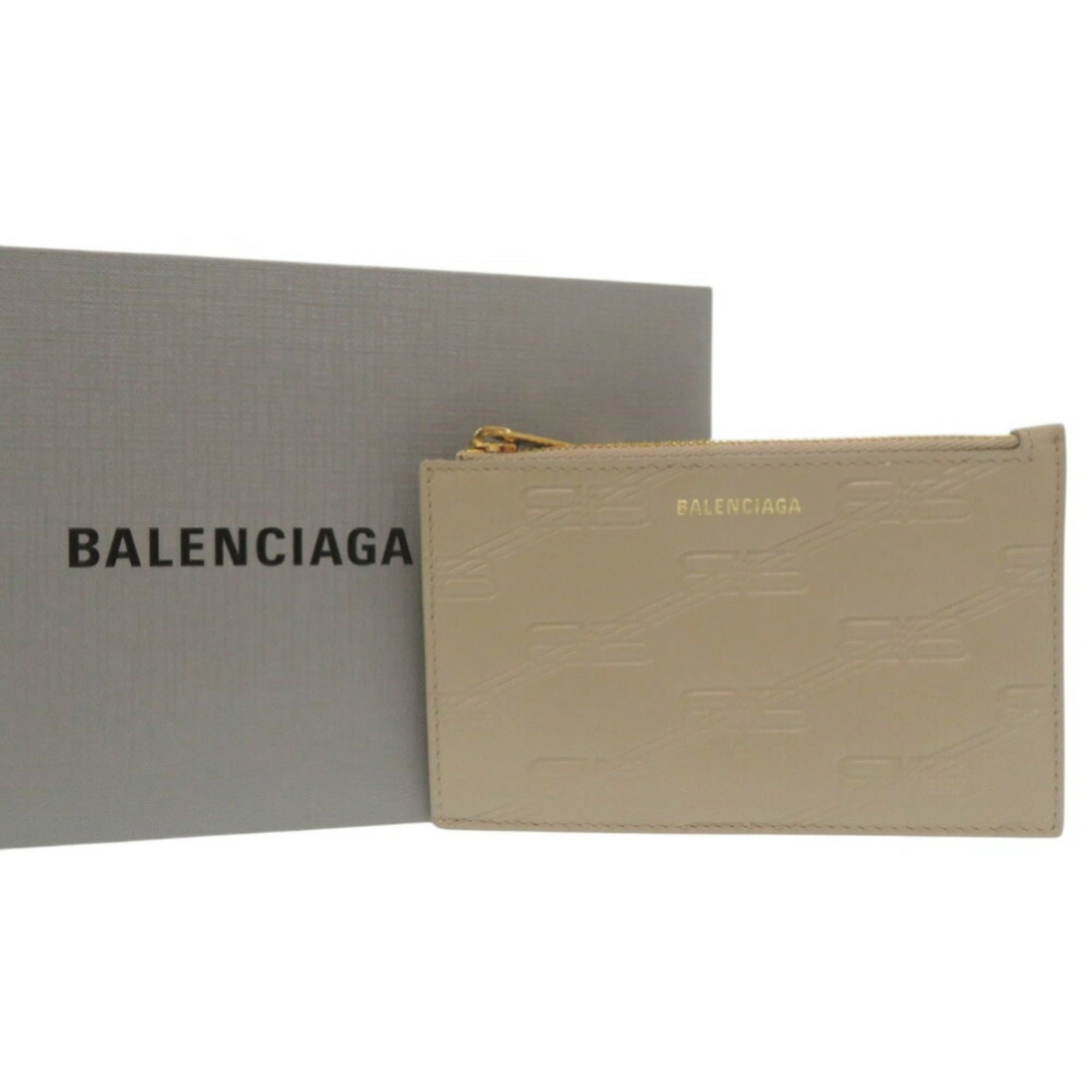 Like new Balenciaga BB Monogram Fragment Case, card case, embossed finish, 717784, coin beige leather, 0735BALENCIAGA